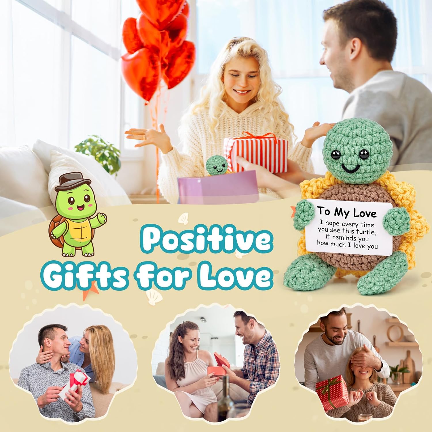 I Love You Gifts for Him Her, Handmade Crochet Turtle with Sunflower Shell, Cute Girlfriend Boyfriend Gift for Anniversary Valentines Christmas - Image 7