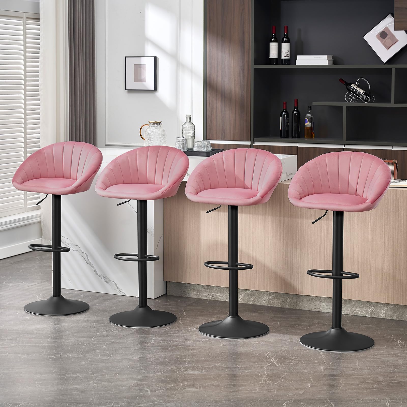 WOLTU Barhocker 2er Set, Barstuhl Höhenverstellbar, Samt-Bezug, Rosa