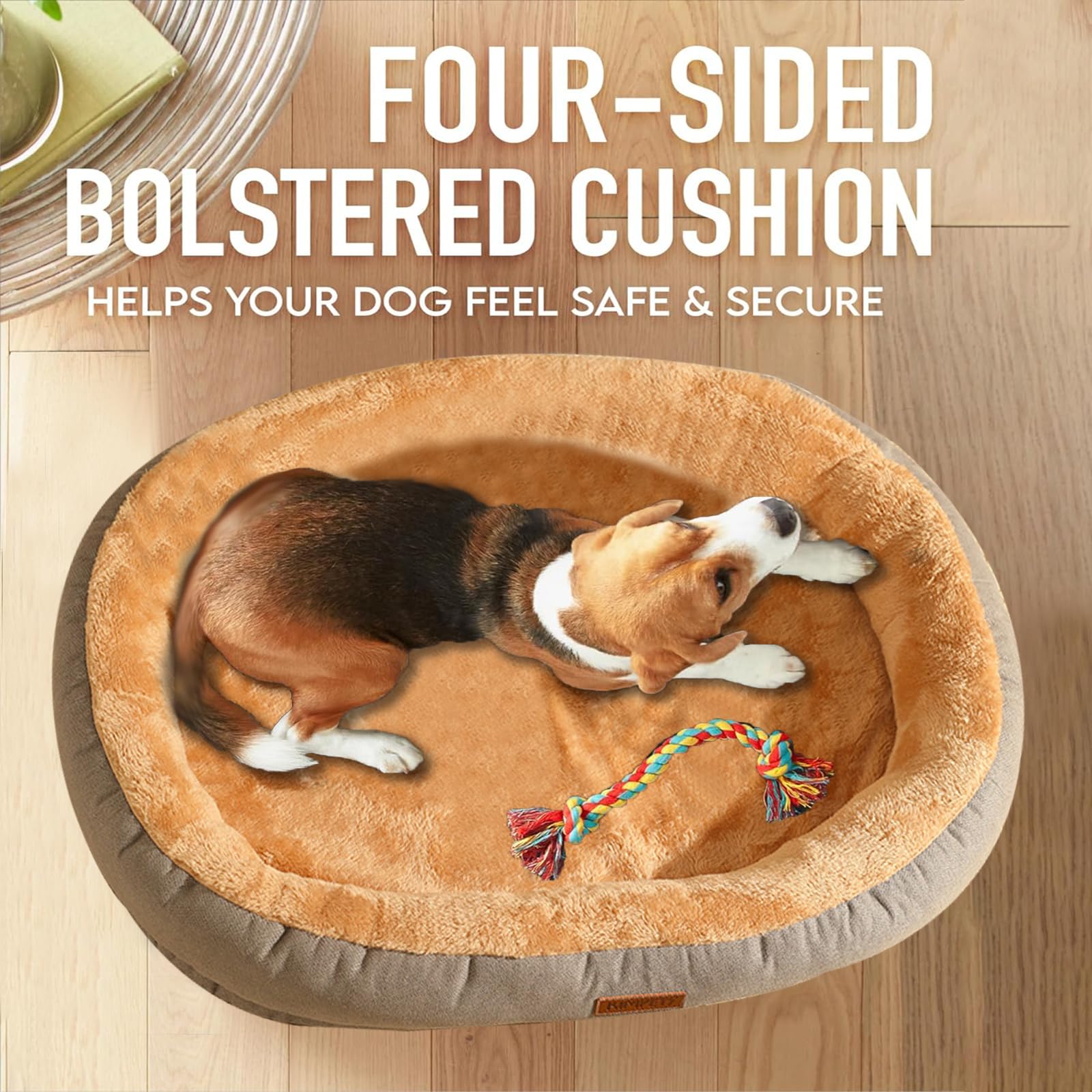 دي ام جي تيك سرير للكلاب، اريكة كلب منفوشة مع دعم من الميموري فوم وجزء سفلي مانع للانزلاق، غطاء قابل للازالة والغسل، اريكة مريحة لتقويم العظام للكلاب والقطط الصغيرة والمتوسطة والكبيرة، (مقاس L، 60 ×