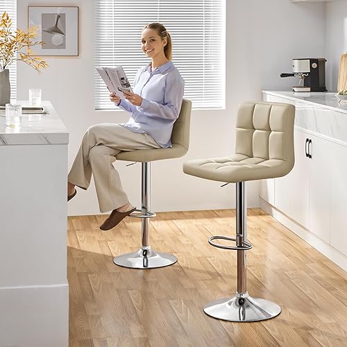 Miniatura 87 de Yaheetech Pink - Juego de 2 taburetes de bar de terciopelo ajustables, taburete giratorio moderno de altura de mostrador con base más grande para