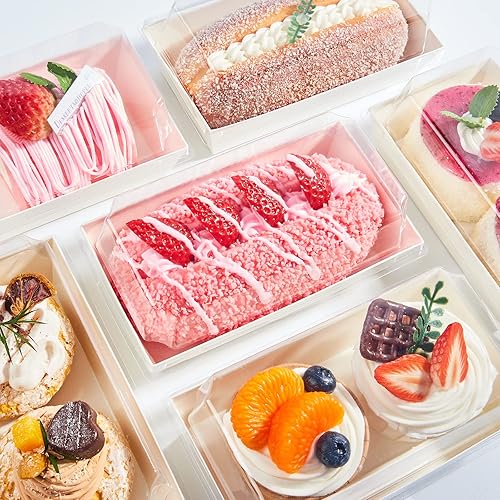 Miniatura 6 de Ocmoiy Cajas de papel para embutidos con tapas transparentes, paquete de 50 recipientes desechables para sándwiches, pequeñas cajas blancas de