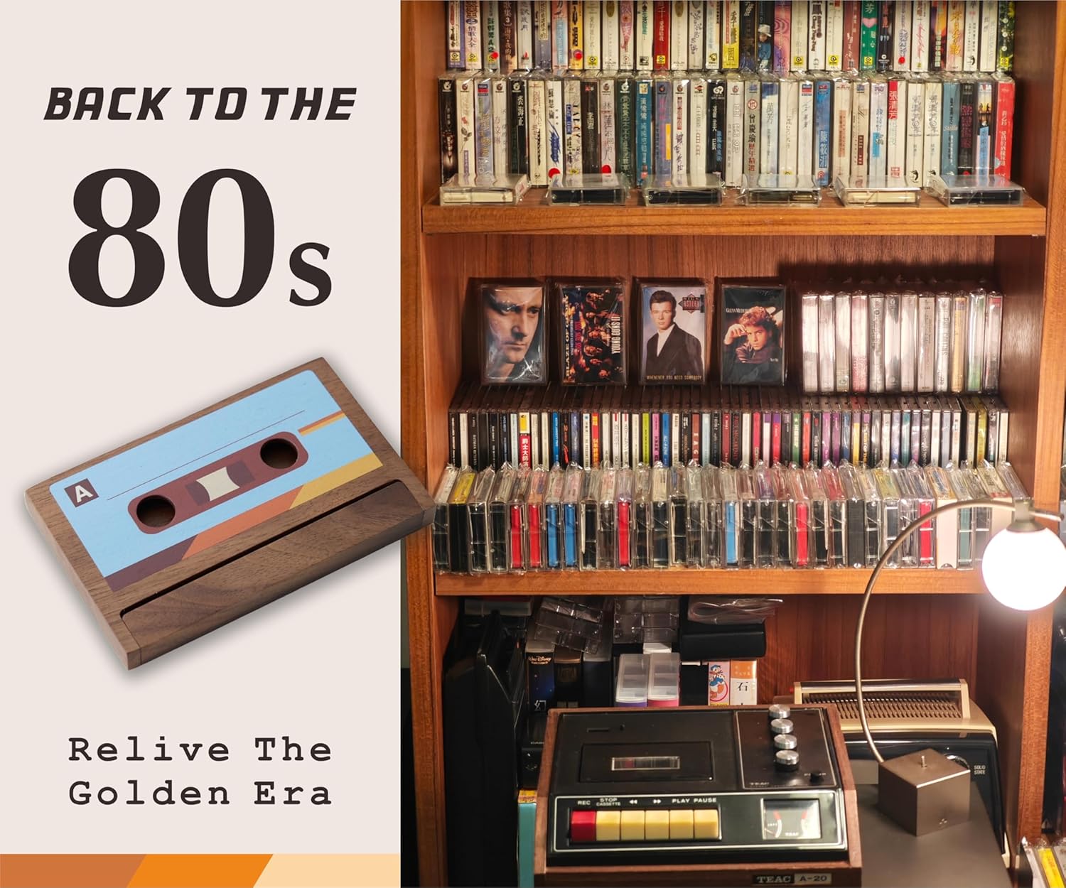 UNIC Retro Cassette Tape Business Card Holder – Natural Walnut Wood Vintage Design, Holds 15–20 Business Cards or 3–4 Credit Cards, Nostalgic Desk Display Stand for Music Lovers and Collectors