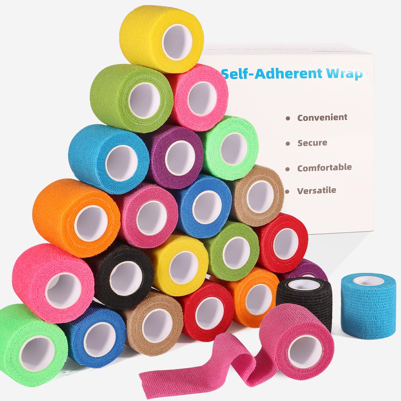 24 Stück 5,1 cm selbstklebende Bandagen, Tierärztliche Bandage für Hunde und Pferde, kohäsives elastisches Band für athletischen Sport, medizinische Erste Hilfe, Knöchelverstauchungen,