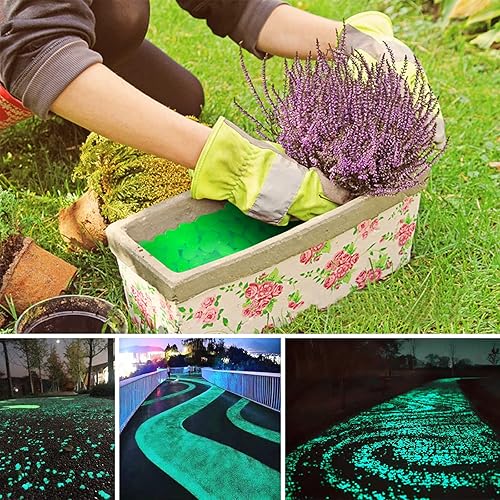 Miniatura 6 de NAMTSO Rocas que brillan en la oscuridad al aire libre, 500 piezas de rocas solares verdes para paisajismo, decoración al aire libre que brillan en