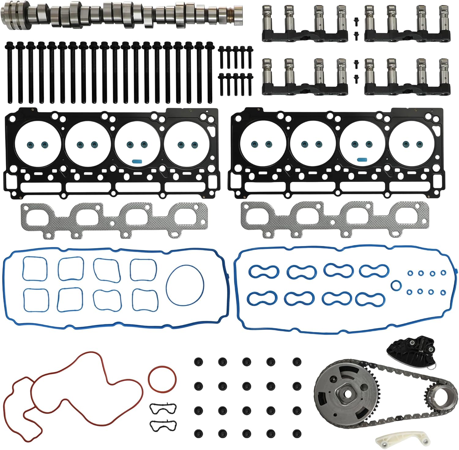 6.4 Hemi MDS Lifters Camshaft Kit VVT Sprocket Head Gasket Bolts Set Fit For Dodge Challenger Charger Chrysler Jeep Grand Cherokee 6.4L 2011-2019 53021726AD 53022317AC 5038419AB HS26568PT