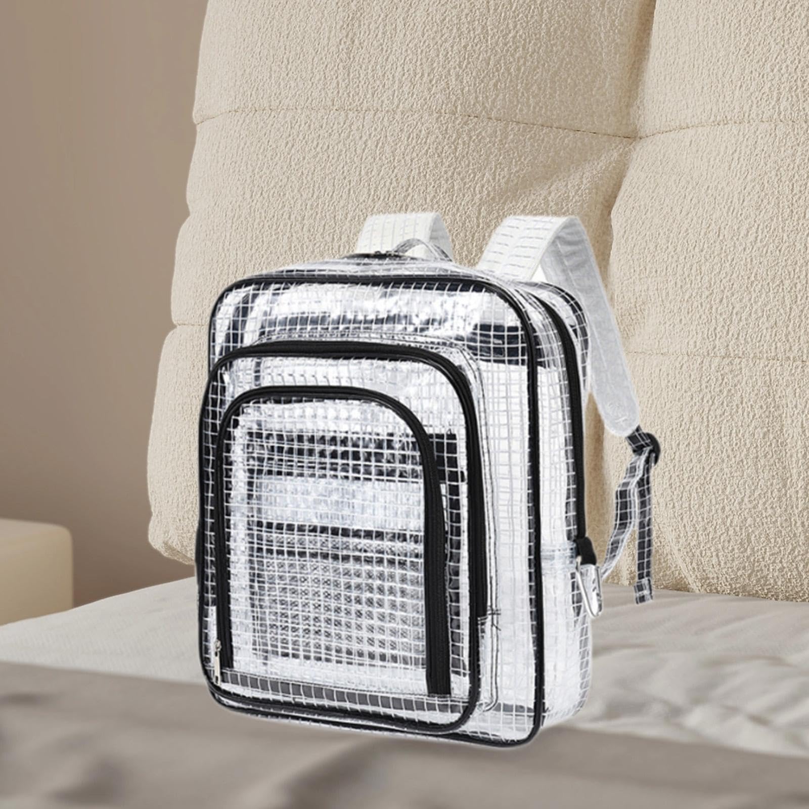 Zaino Trasparente Mesh Multiuso con PVC Antistatico per Strumenti Accessori Organizzatore Pulizia Riparatore Adatto per Tecnici Elettricisti Ambienti, Nero, 35x15x40 Cm