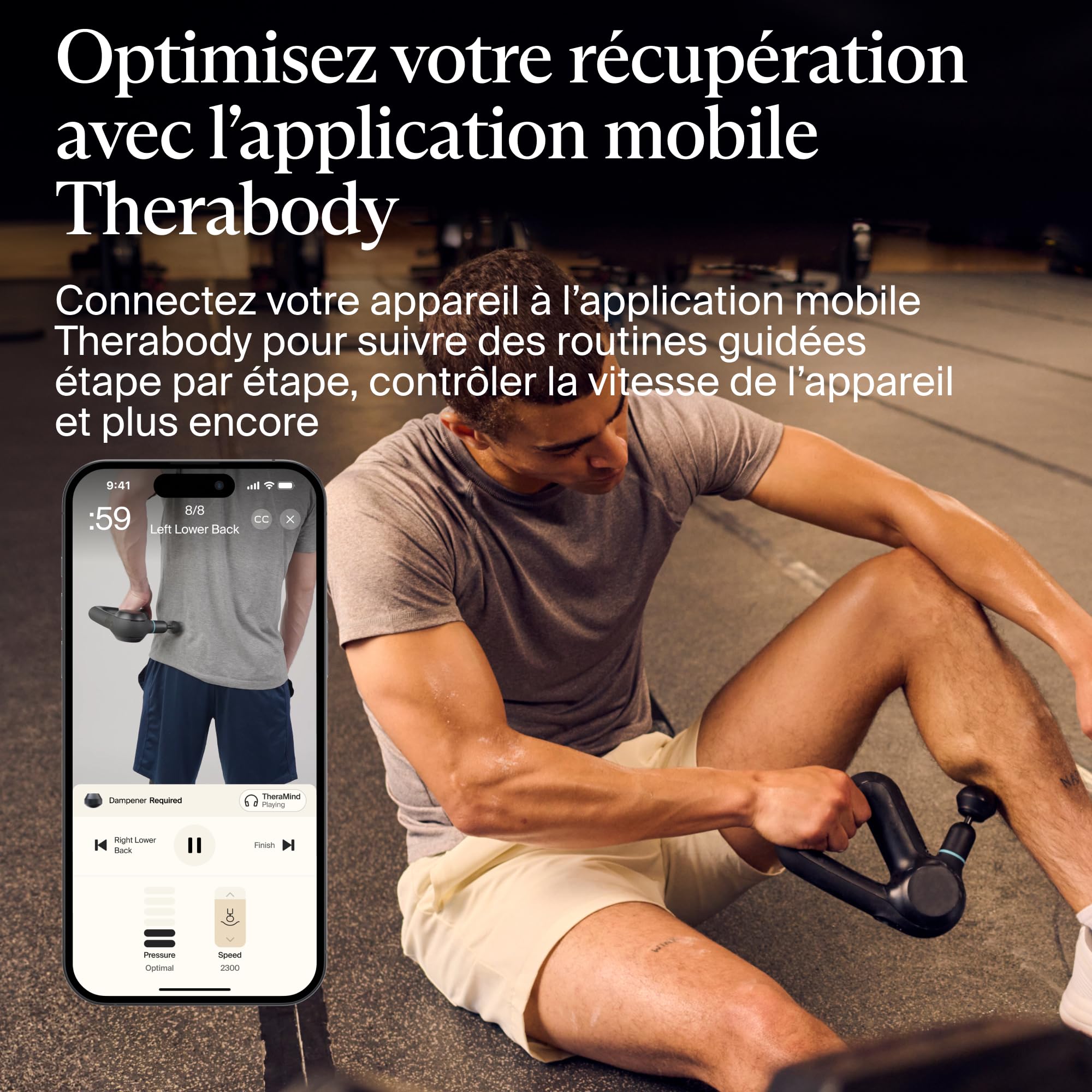 Theragun Prime Percussion Pistolet de massage portable Soulagement des douleurs du cou et du dos des tissus profonds, masseur électrique portatif, chargement Bluetooth et USB-C, 5e génération