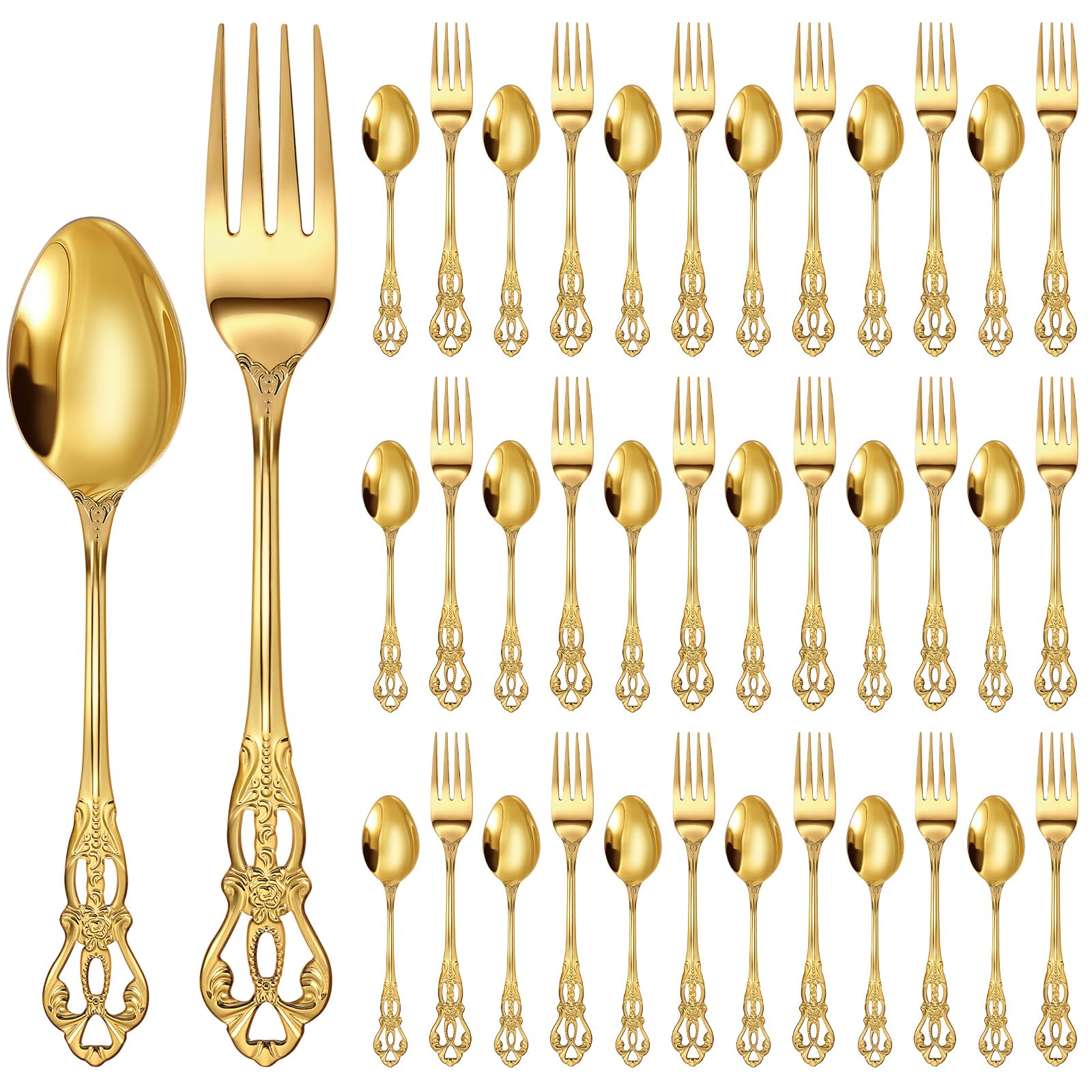 Dandat 40 Pcs Retro Gold Silverware Set Heavy Duty, Dinner Fork, Teaspoon