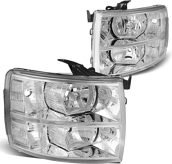 DNA MOTORING HL-OH-CSIL07-CH-CL1 Pair of Chrome Housing Headlights Compatible with 07-13 Silverado 1500/07-14 Silverado 2500 HD 3500