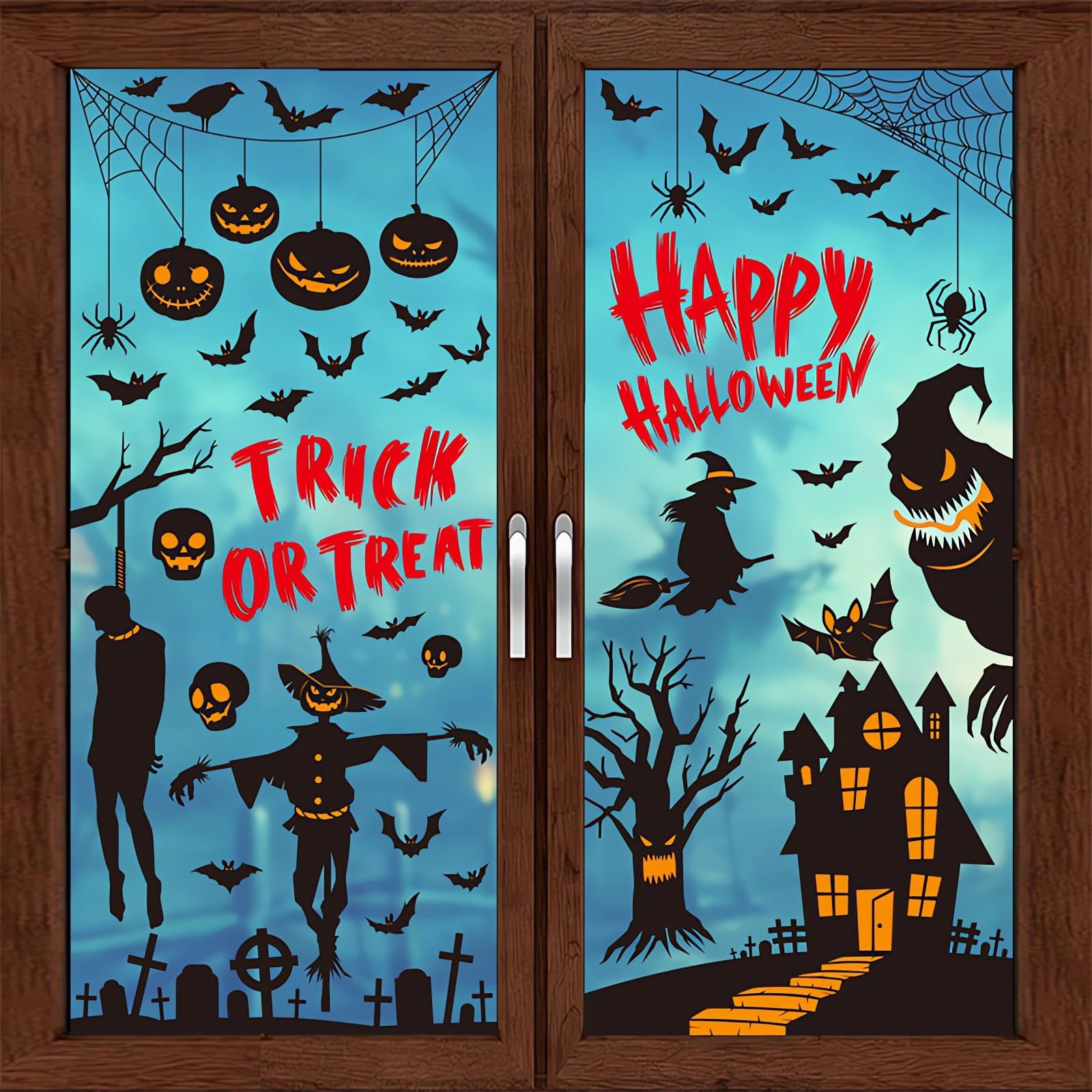 Adesivi Per Finestre Di Halloween 4 Pezzi Grandi 25x35 Cm – Vetrofanie Con Zucca, Fantasmi E Ragnatele – Riutilizzabili - 4