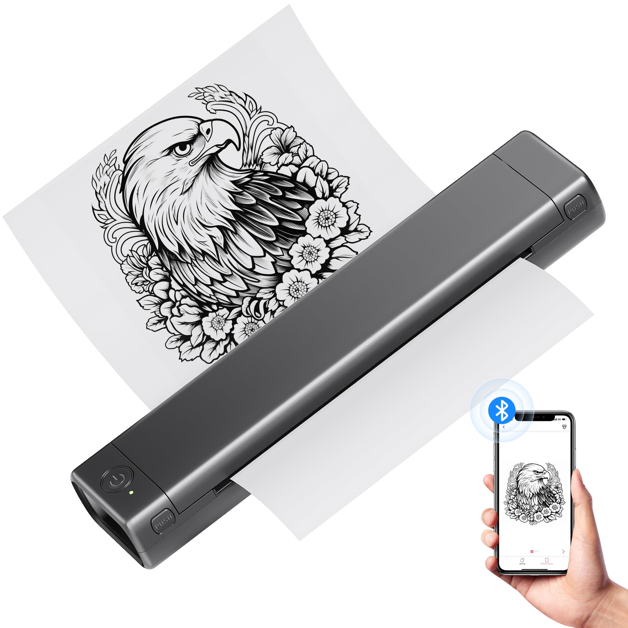 Phomemo M08F-A4 Portable Thermal Tattoo Printer - Inkless, Wireless Bluetooth for Phone & Laptop, Travel, Home, Car, Office (With 8.26"x 11.69" Thermal Paper)