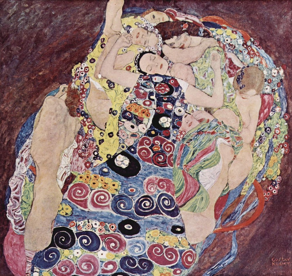 Cuadro enmarcado de Gustav Klimt The Ball mediano con moldura marrón y lienzo con acabado mate