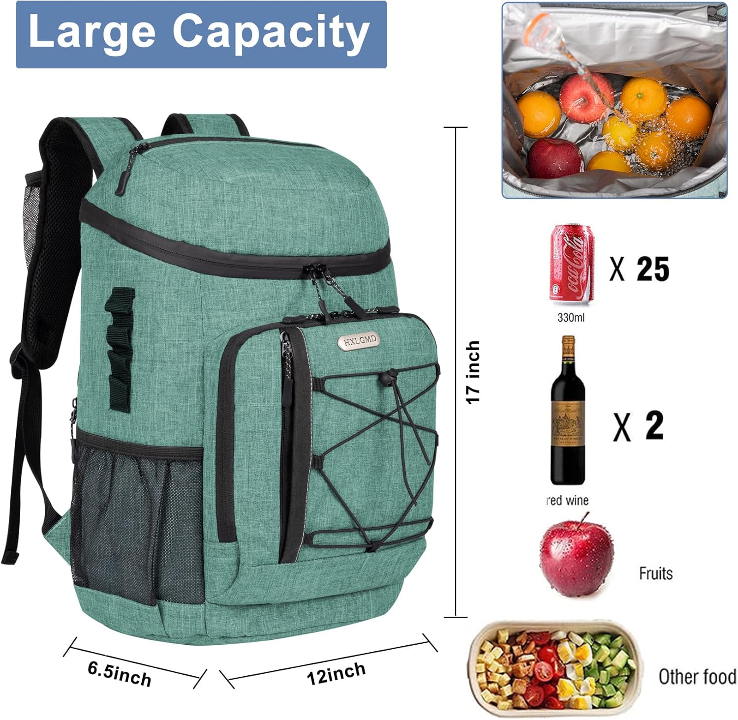 Backpack Coolers Insulated Leak Proof 30 Cans, Soft Sided Insulated Cooler Bags Ice Chest Backpack for Beach Travel Camping, with Reusable Ice Packs - Image 4