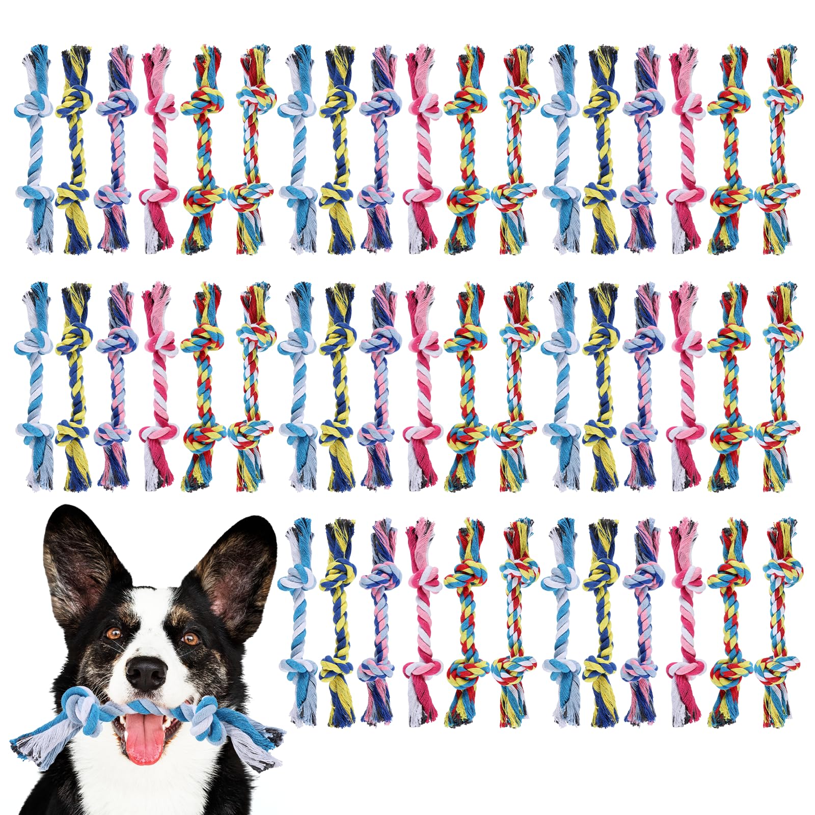 SynHHergyx 48 Pcs Dog Rope Toys, 100% Cotton, Durable for Aggressive Chewers, Small & Medium Dogs, Interactive, Teething & Teeth Cleaning, 6 Colors