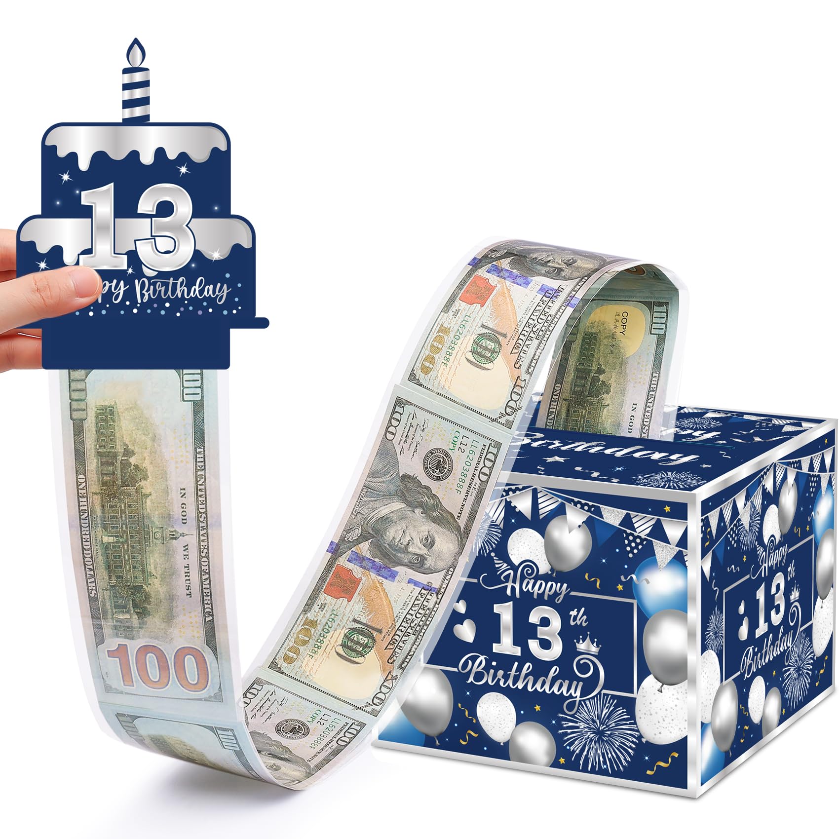 Meiidoshine 13th Birthday Money Box for Cash Gift, Surprise Pull Out Money Gift Box with 100Pcs Transparent Bags - Fun Way...