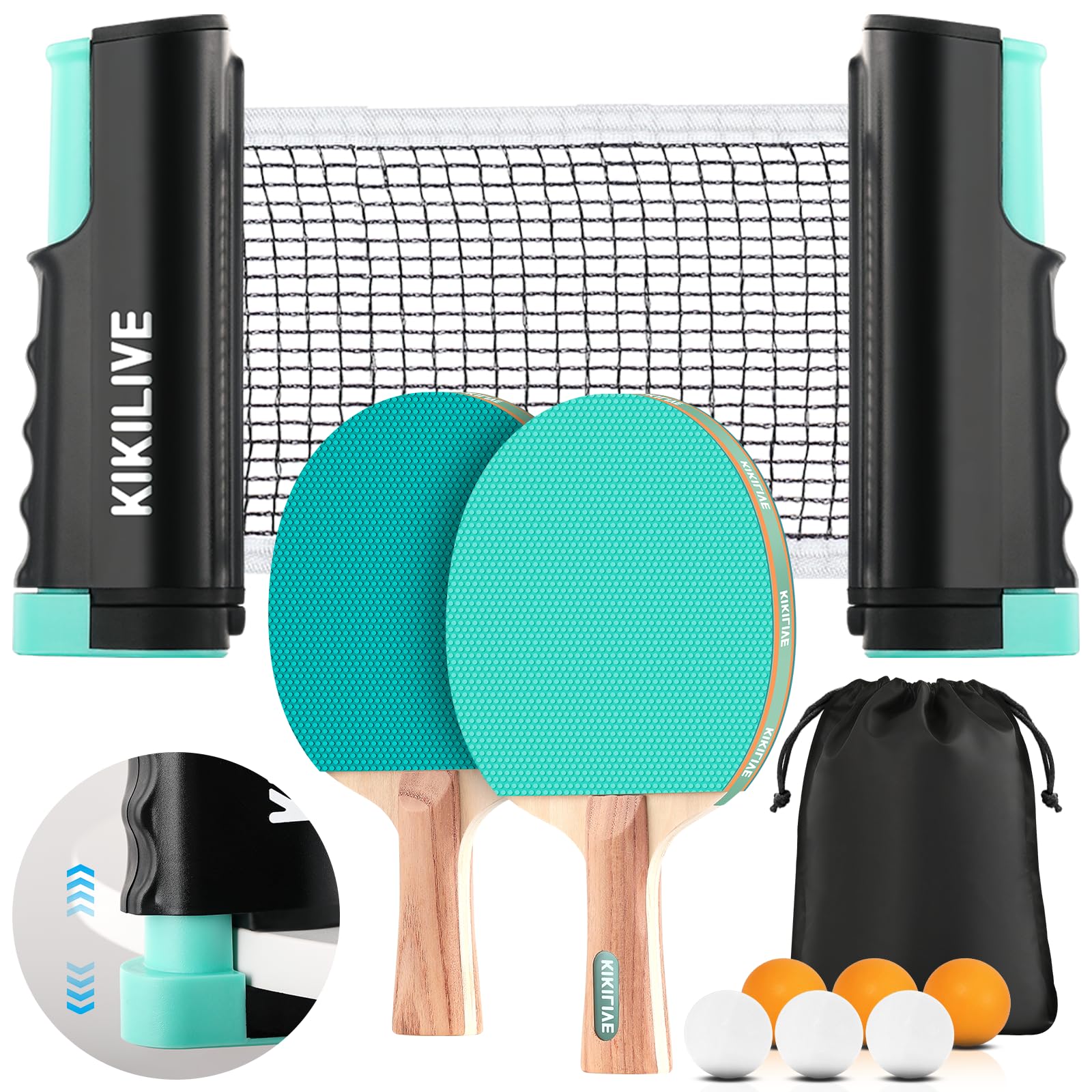 Set de Ping Pong con Red Extensible, 2 paletas, 6 Pelotas y Bolsa de Transporte: el Juego portátil Ideal para Interiores y Exteriores, Familia, Ocio y Entrenamiento.