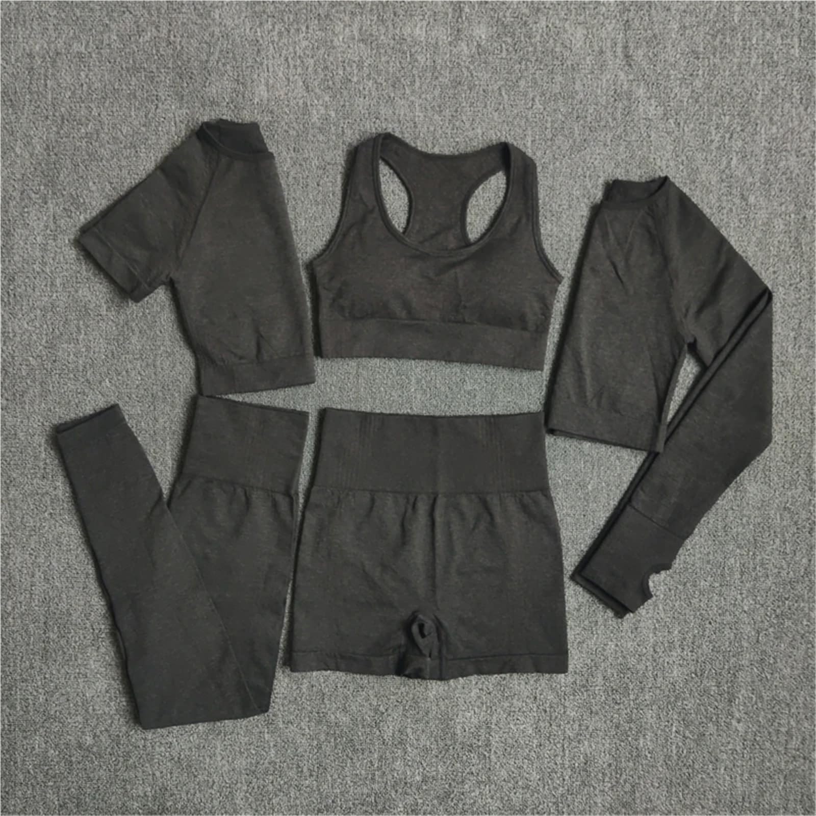 Conjunto de Yoga sin Costuras for Mujer, Ropa Deportiva Entrenamiento, Gimnasio, Top Corto Manga Larga, Mallas Cintura Alta, Trajes Deportivos, 2/3/5 Uds