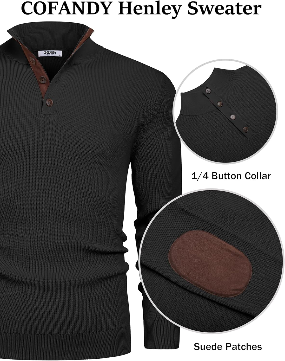 COOFANDY Mens Pullover Sweaters Long Sleeve Knit Quarter Button Sweater Mock Neck Casual Henley Sweater - Image 5