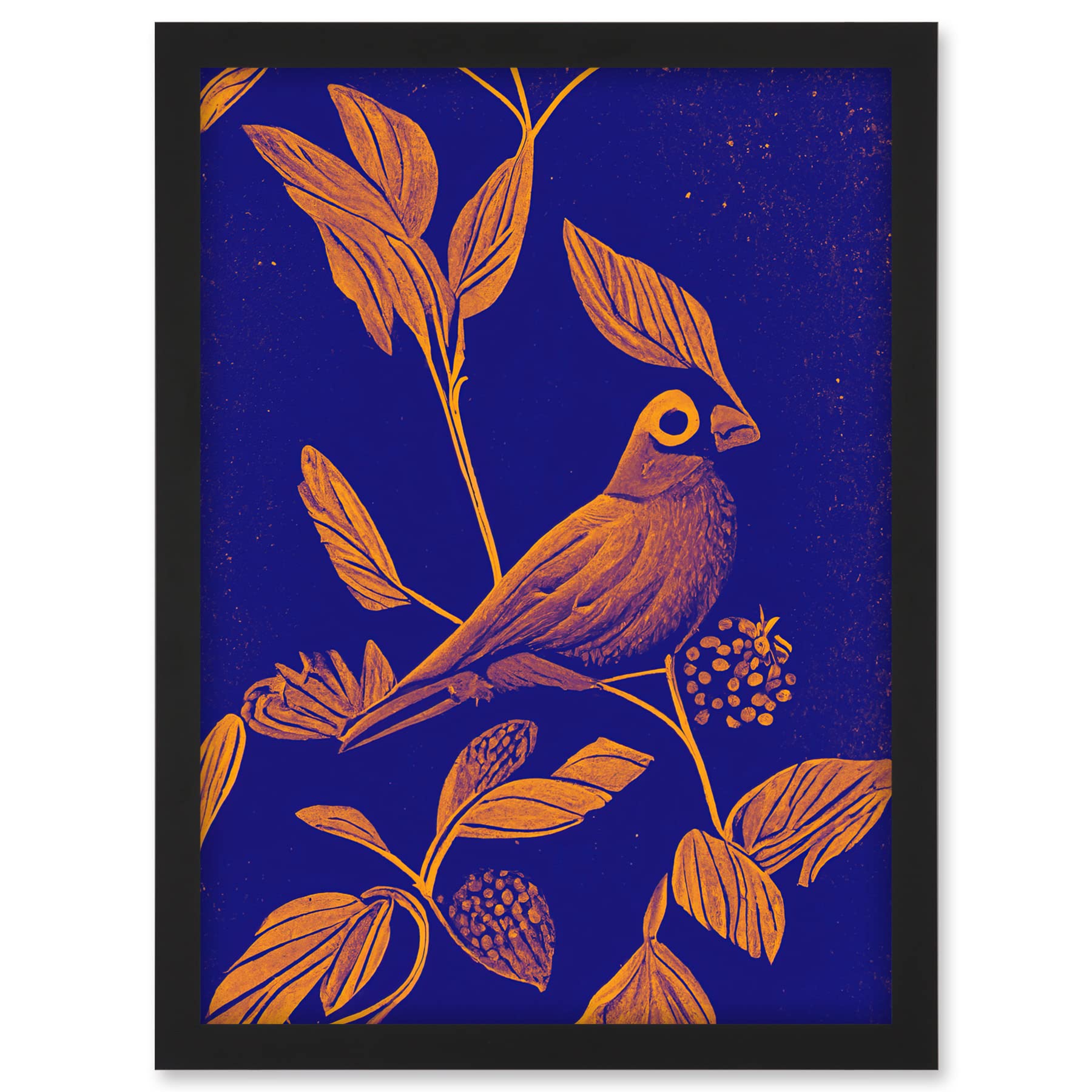 Doppelganger33 LTD Vintage Art Nouveau Pattern Detail Tropical Bird On Branch Linocut Illustration Artwork Framed A3 Wall Art Print