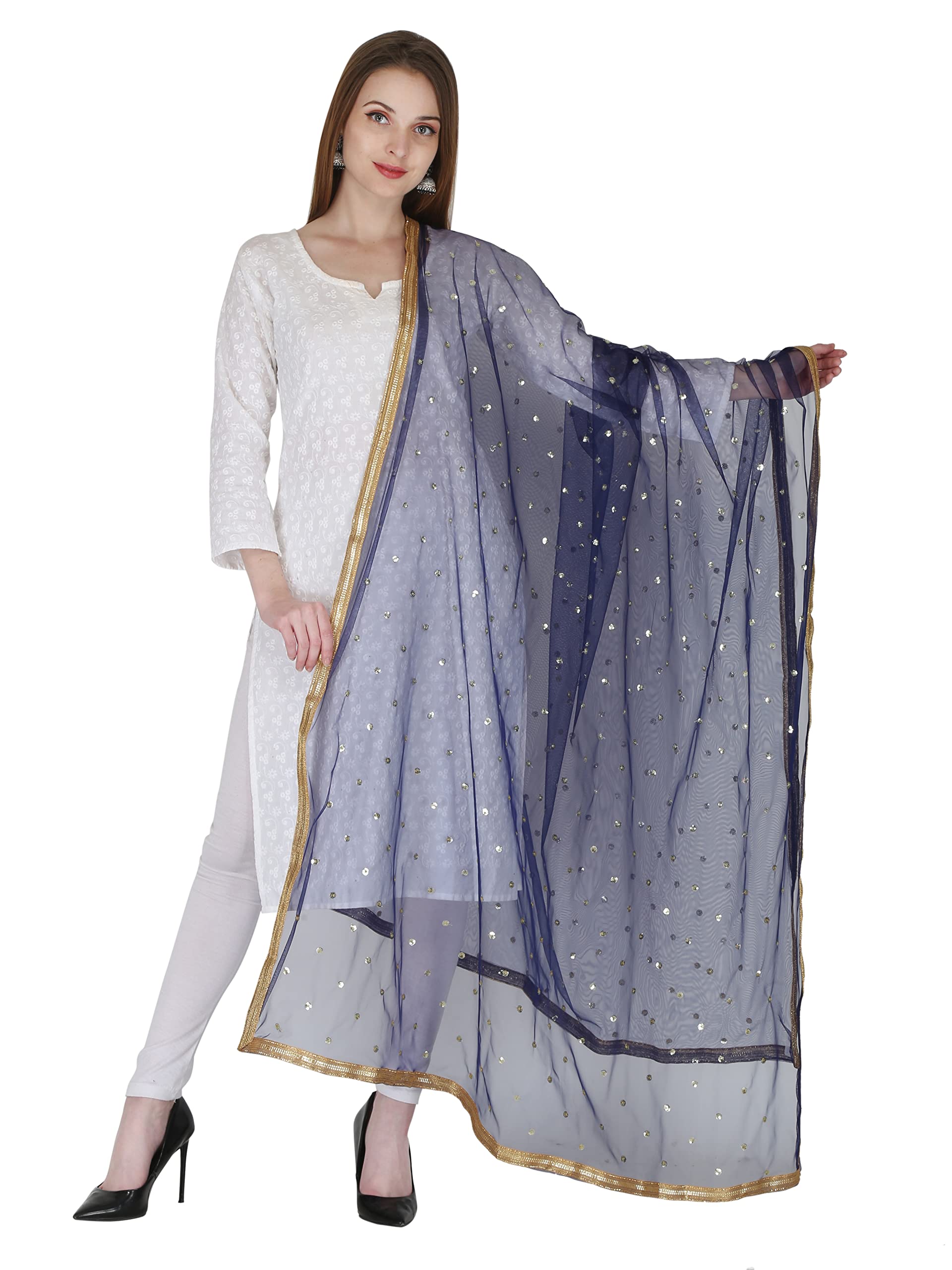 diamo Woman's Net Dupatta with Embroidery Sequence Work-picture-18