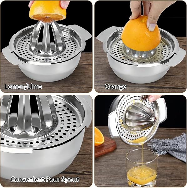 Stainless Steel Lemon Juicer Manual Squeezer,Juicer with Bowl Container for Oranges Lemons Fruit Home Made Juice in Kitchen - 4