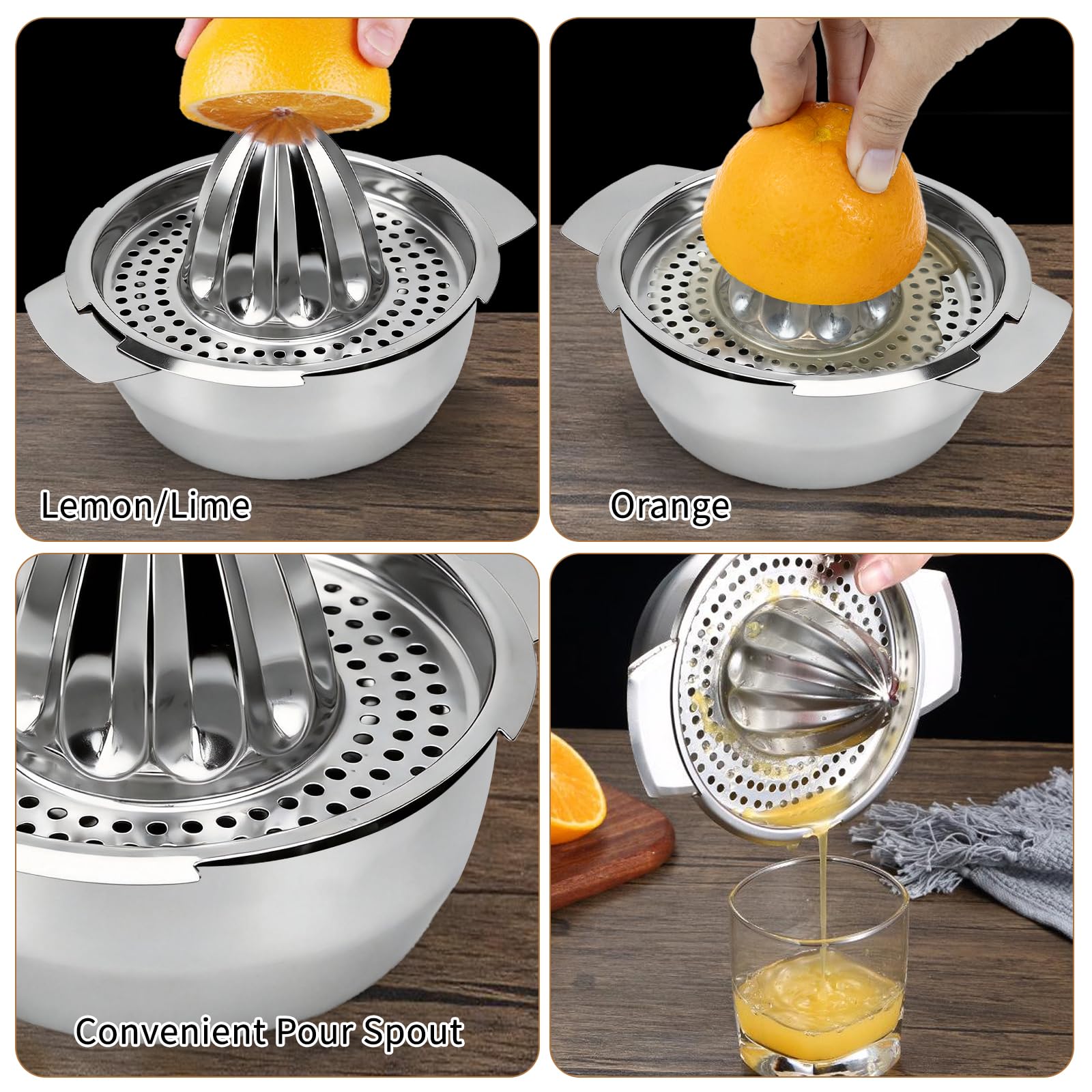 Stainless Steel Lemon Juicer Manual Squeezer,Juicer with Bowl Container for Oranges Lemons Fruit Home Made Juice in Kitchen — view 4