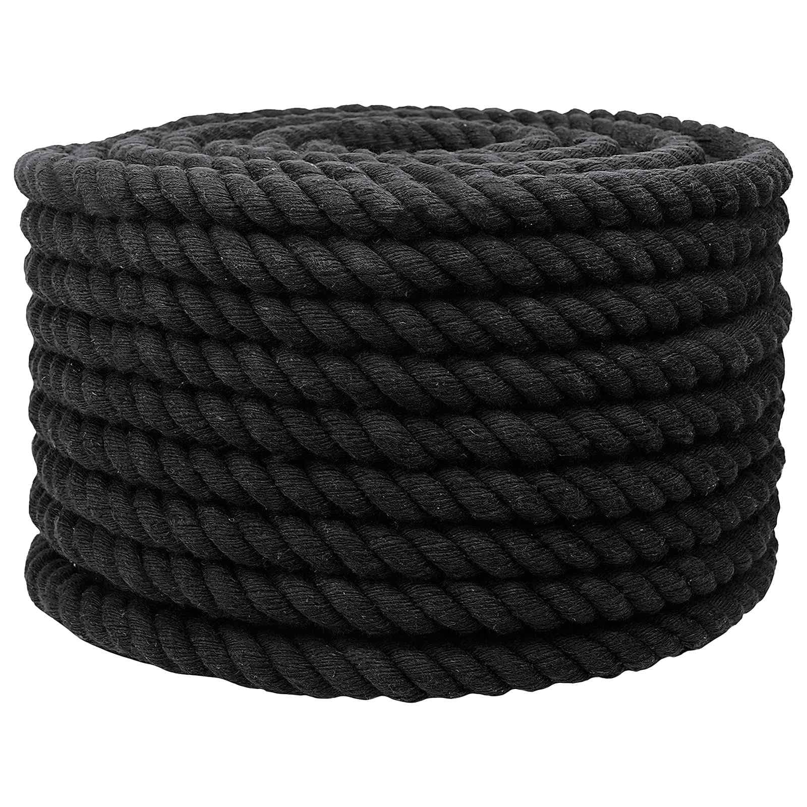 Cuerda de algodón negra 2 x 2 x 2500 cm de 3 capas, 1 pieza de cuerda de cuerda para macramé, manualidades y jardín DIY, flexible para fijación y hilo