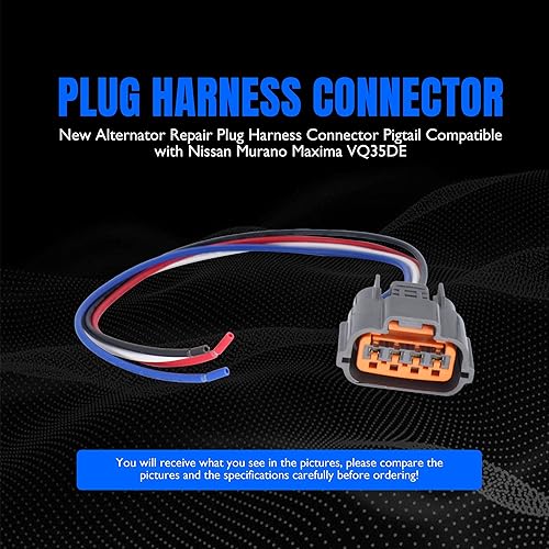 Miniatura 5 de HiSport Arnés de enchufe de reparación del alternador - Conector de 4 pines compatible con Nissan Murano Maxima Mitsubishi KIA