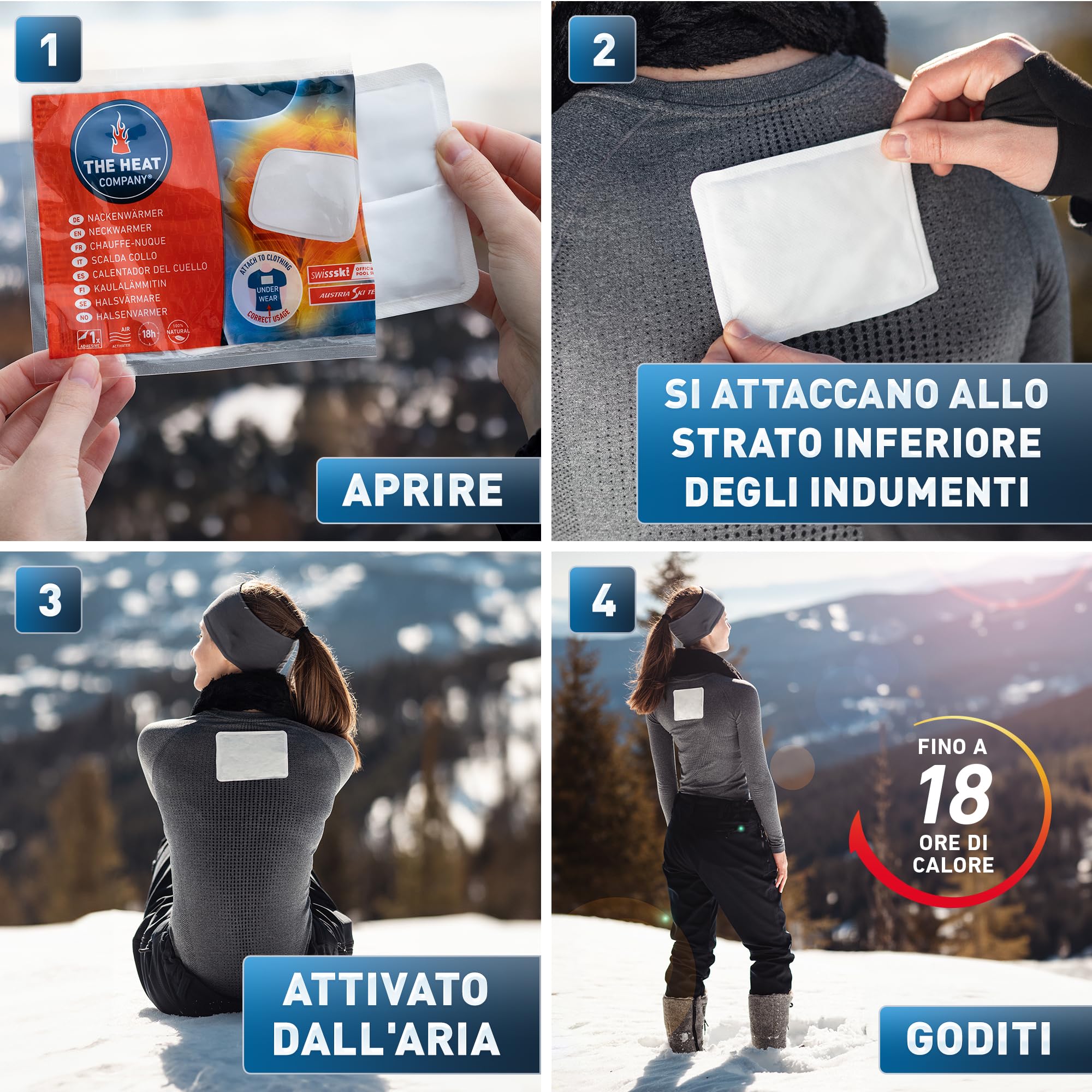 THE HEAT COMPANY Scalda-Collo - EXTRA CALDO - adesivo - Scaldacorpo - 18 ore di piacevole calore - pronti all'uso - autoriscaldante - puro naturale - 3 pezzi