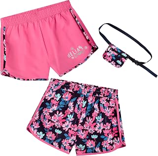dELiA*s Girls Active Dolphin Shorts - 2 Pack Running Shorts with Fanny Pack | Breathable Quick-Dry Feel, Stretch Elastic Waist, Sporty Everyday Wear for Gym, Track, and Play