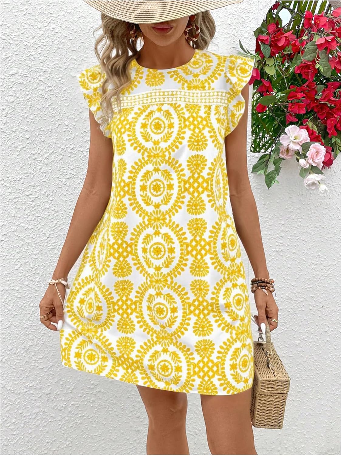 SOLY HUX Women's Summer Boho Tunic Dress Ruffle Cap Sleeve Crewneck Vacation Beach Short Dresses - Image 5