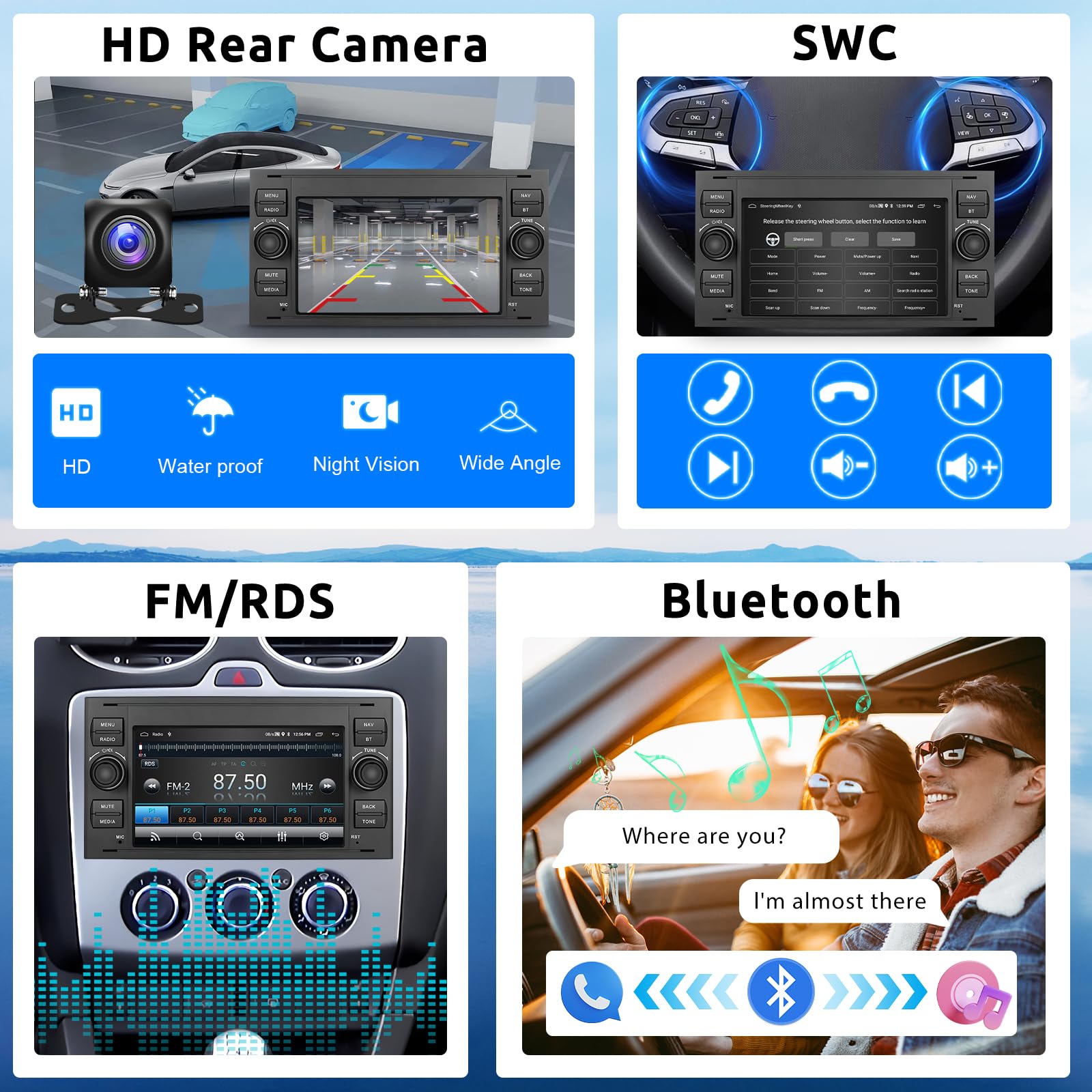 2G+64G Radio Coche Android 13 para Ford Focus Fiesta C/S-MAX Transit Galaxy Mondeo Connect con Pantalla Táctil HD 7” con CarPlay y Android Auto GPS Wi-Fi USB BT FM RDS