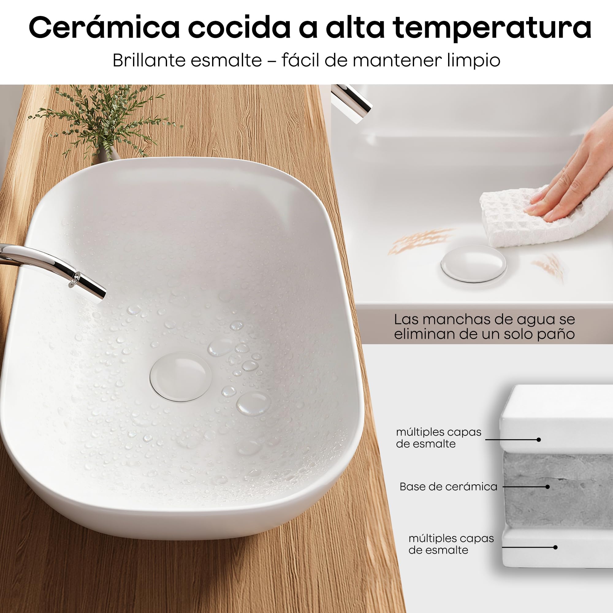 Lavabo sobre Encimera Blanco de Cerámica Lavabo Moderno para Baños de Invitados Restaurante Aseo (46x33.5x13.5 cm)