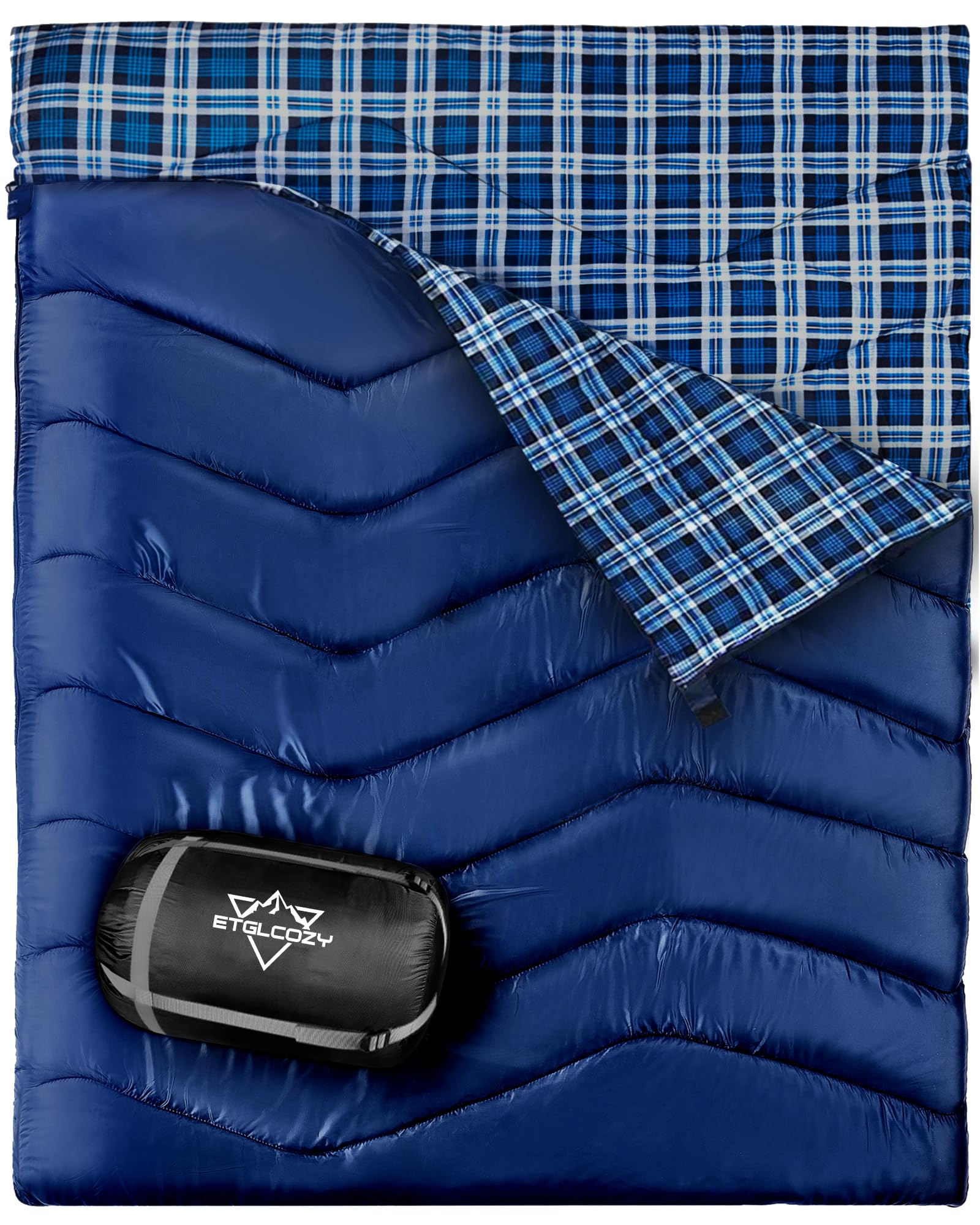 ETGLCOZY Double Sleeping Bag for Adults Camping, XL Queen Size 2 Person Sleeping Bags for All Season Hiking Backpacking RV Travel, Lightweight Waterproof for Cold Weather & Warm