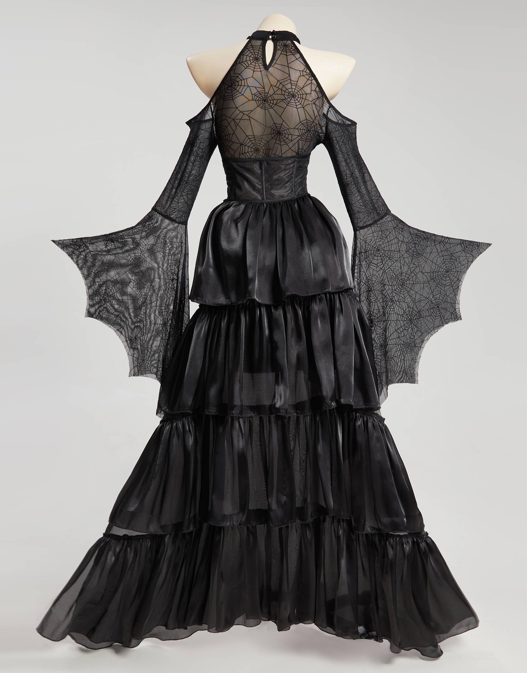 MEOWCOS Gothic Bodysuit Black Spider Web Off-shoulder Long Sleeves Lingerie with Trailing Corset