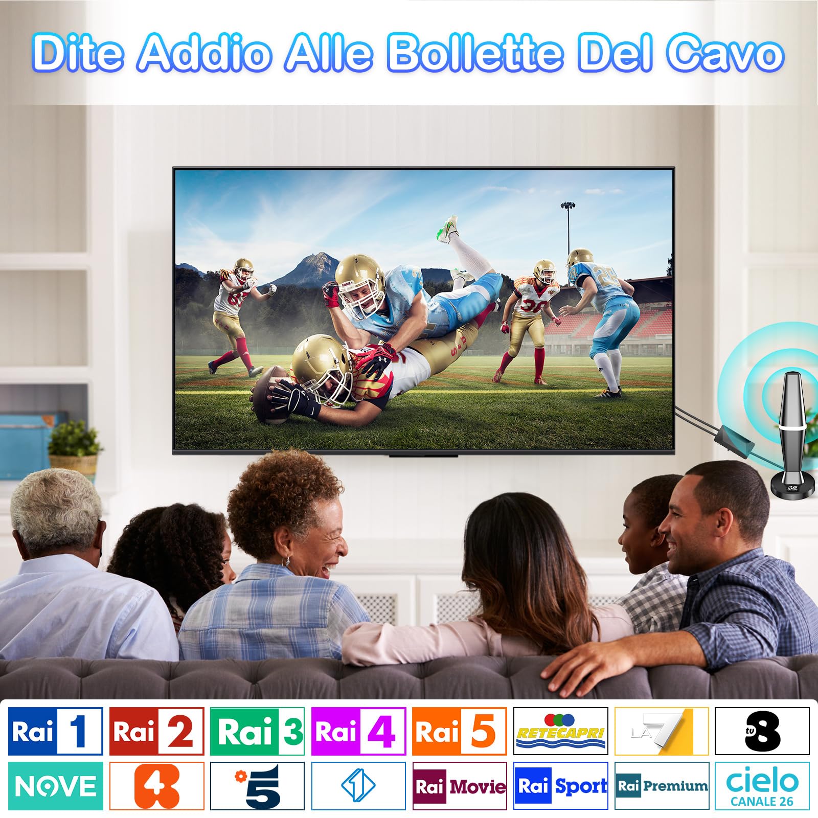 Antenna Tv Interna Amplificata Potente, 2026 Nuova Antenna Tv Interna, Antenna Digitale Terrestre con 500+ km Ricezione, Base Magnetica, Amplificatore di Segnale Compatibile con 4K/1080P e Tutti i TV