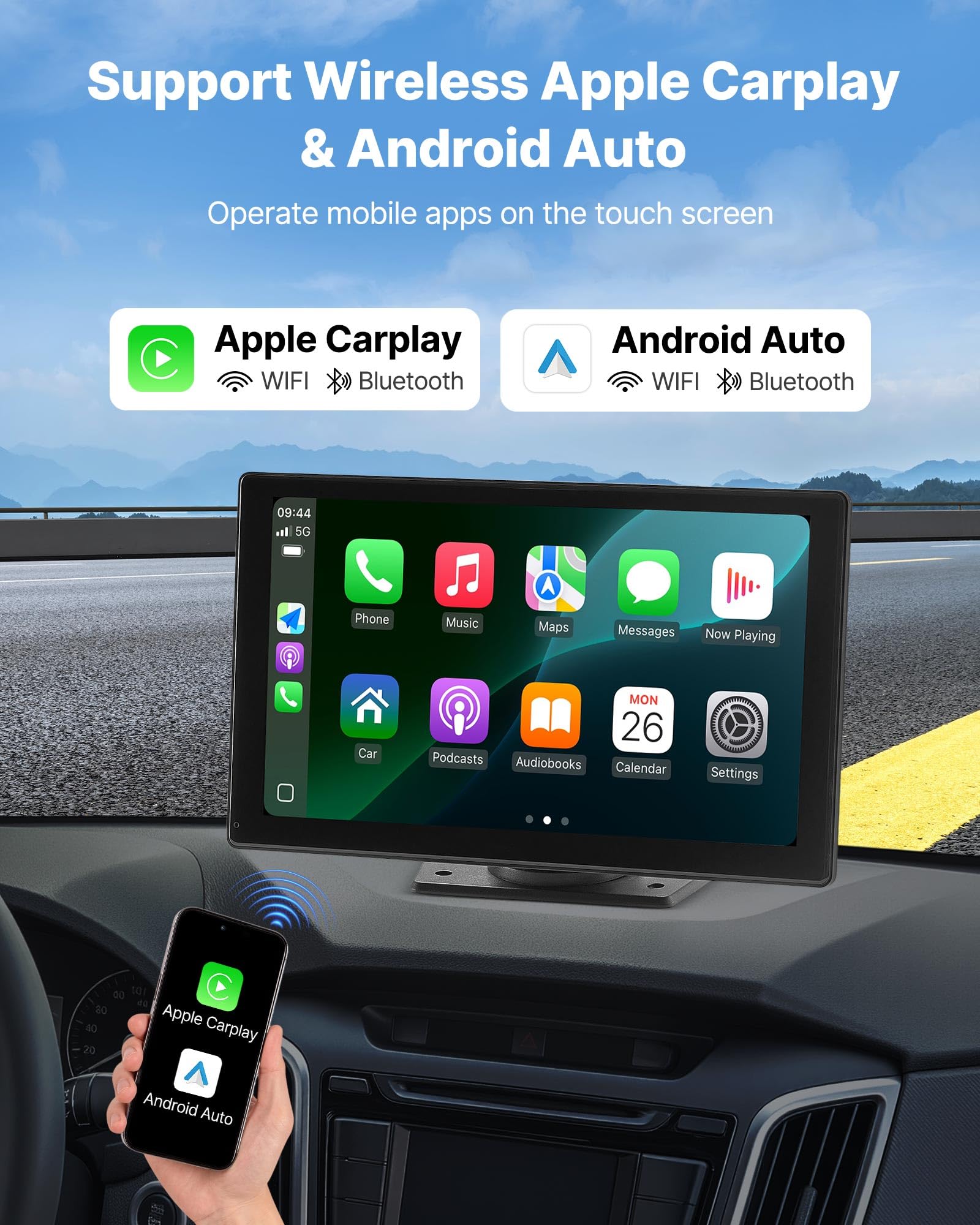 VEVOR Autoradio sans Fil, Écran Central Tactile HD 22,9 cm, Compatible avec Apple CarPlay et Android Auto, avec Caméra de Recul, Commande Vocale, Mirror Link, Bluetooth, Navigation GPS, pour Voiture