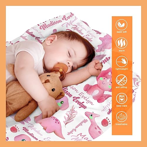 Miniatura 9 de Manta personalizada con nombre de bebé, dinosaurios, regalo para niños pequeños, franela suave, manta personalizada para bebés y niñas, manta cómoda
