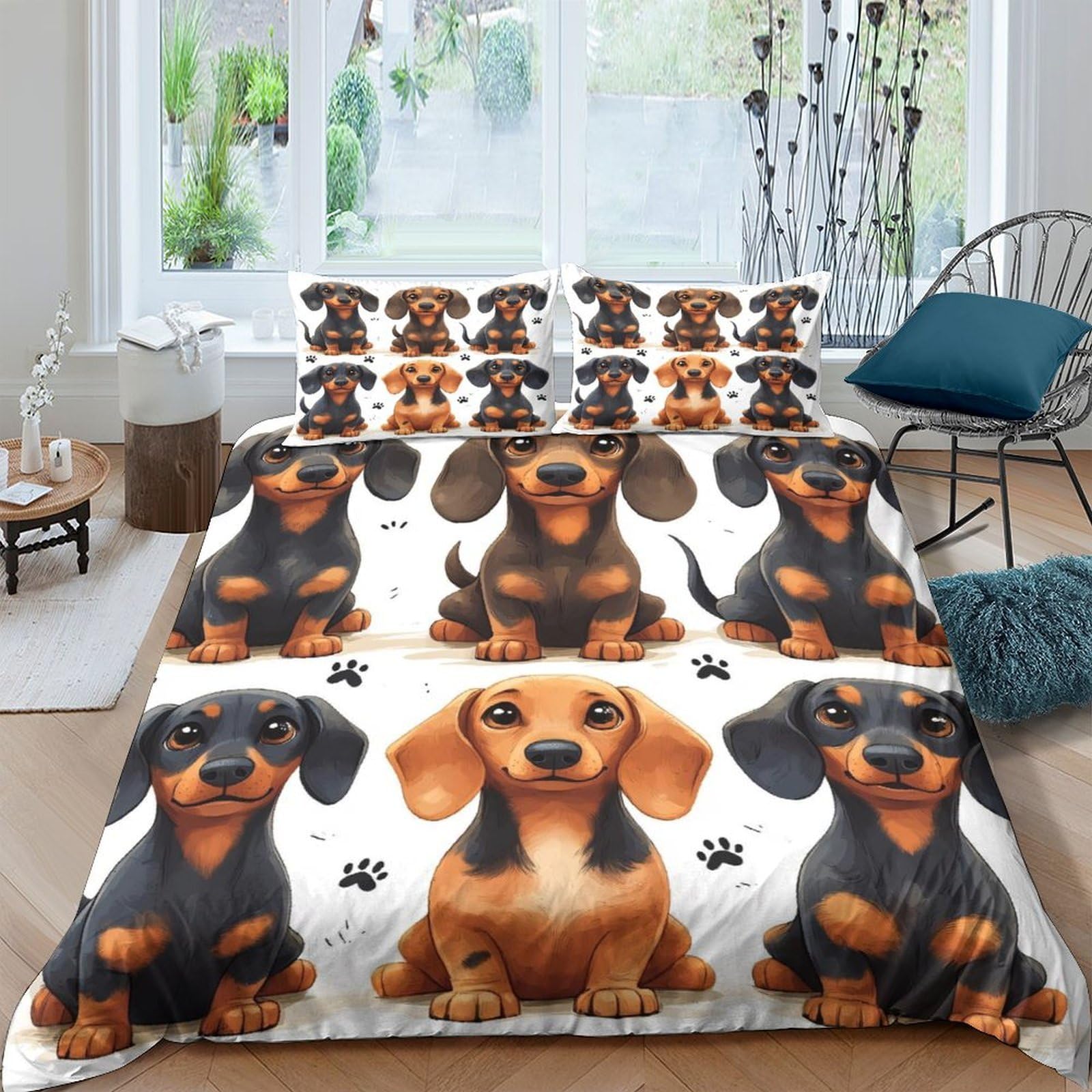 Ctjqhvkz Style-8 3D Printed Dachshund Dogs Fitted Sheet Microfiber Soft Animal Pattern Bed Sheet For Bedroom Dorm Mattress Cover Decor Single（135X200cm）