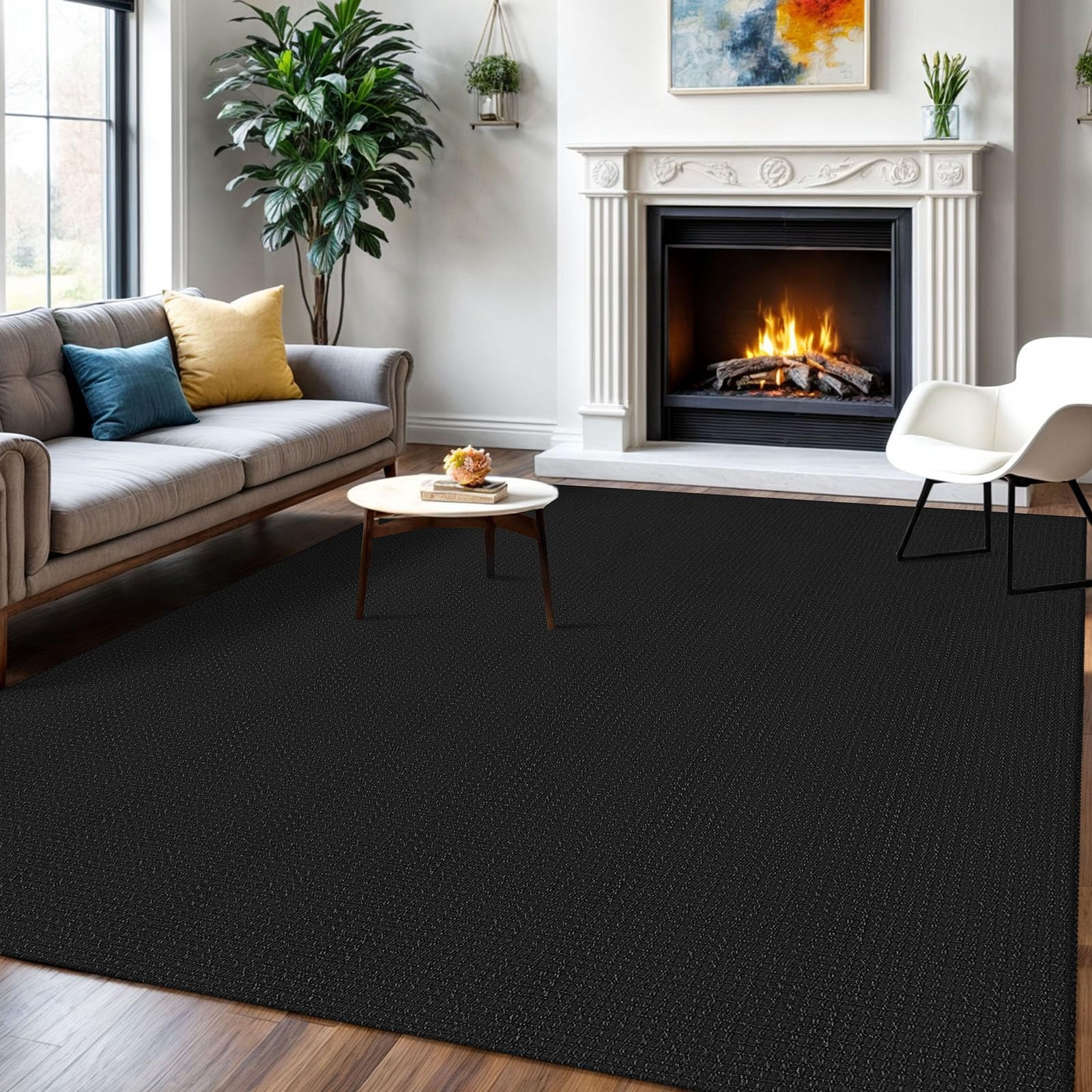 IOHOUZE Washable Area Rug 6x9 Non Slip Rubber Backed Rugs for Living Room, Dining Room Rugs Bedroom Rug, Woven Indoor Floor Carpet for Living Room Nursery Office, Black/Grey