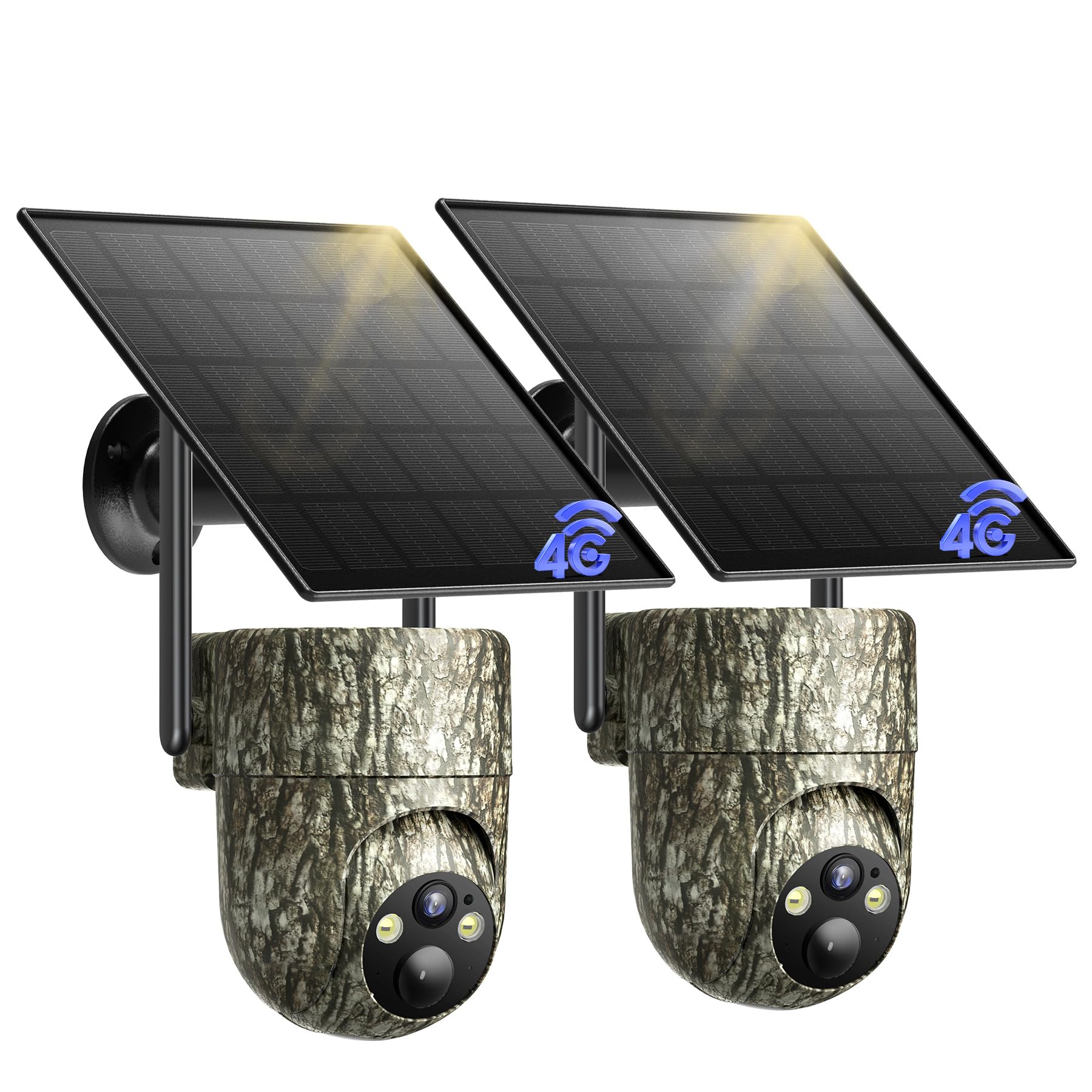 4G LTE Camara Vigilancia Exterior Solar con Tarjeta SIM (2 Unidad), 2K Camara Fototrampeo SIM sin WiF con Detección Humana PIR, Visión Nocturna, IP66 Impermeable, PTZ 360°, Audio de Dos Vías