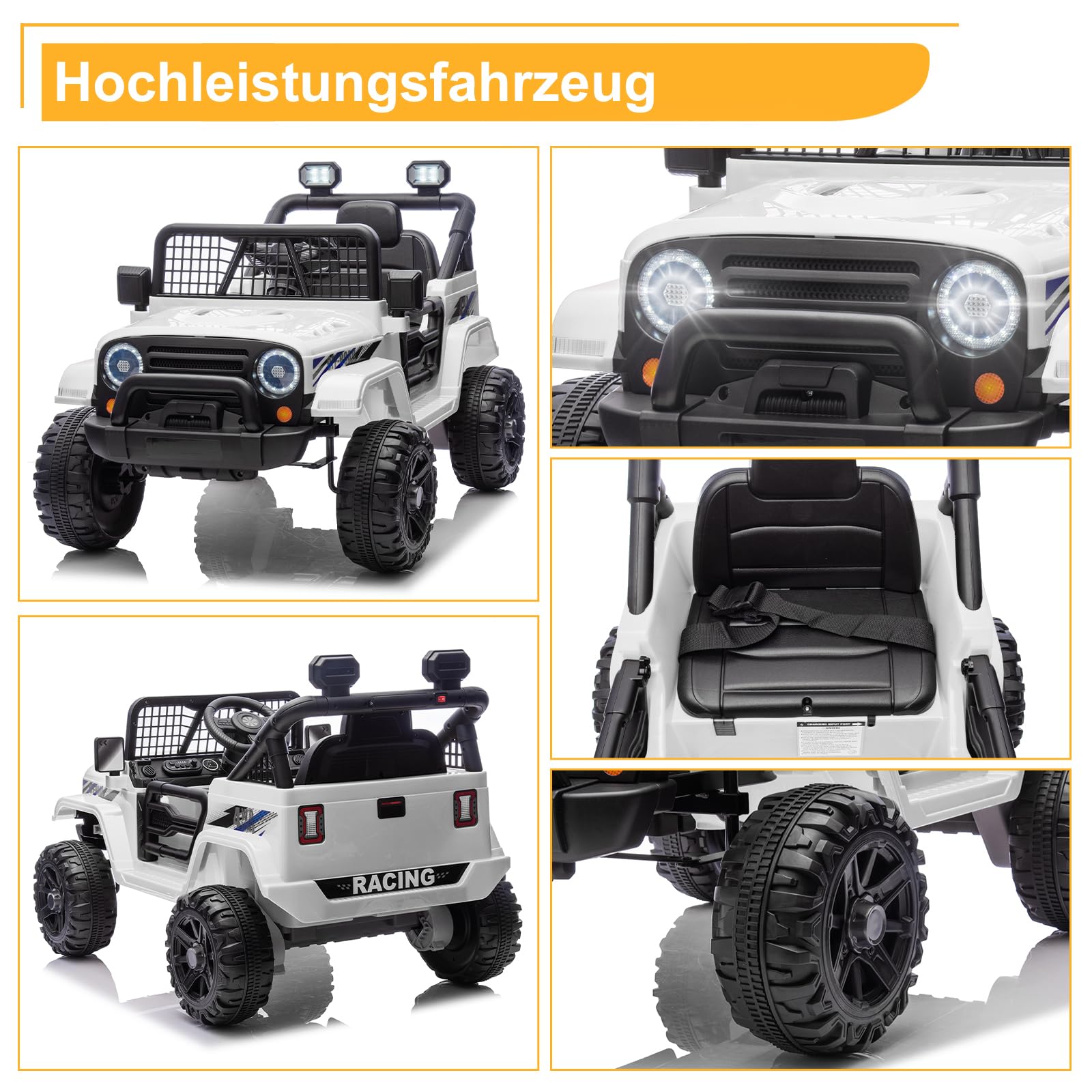 LALAHO Auto elettrica per bambini da 12 V, con telecomando da 2,4 GHz, colore bianco | Controllo genitori per un uso sicuro da parte dei bambini piccoli