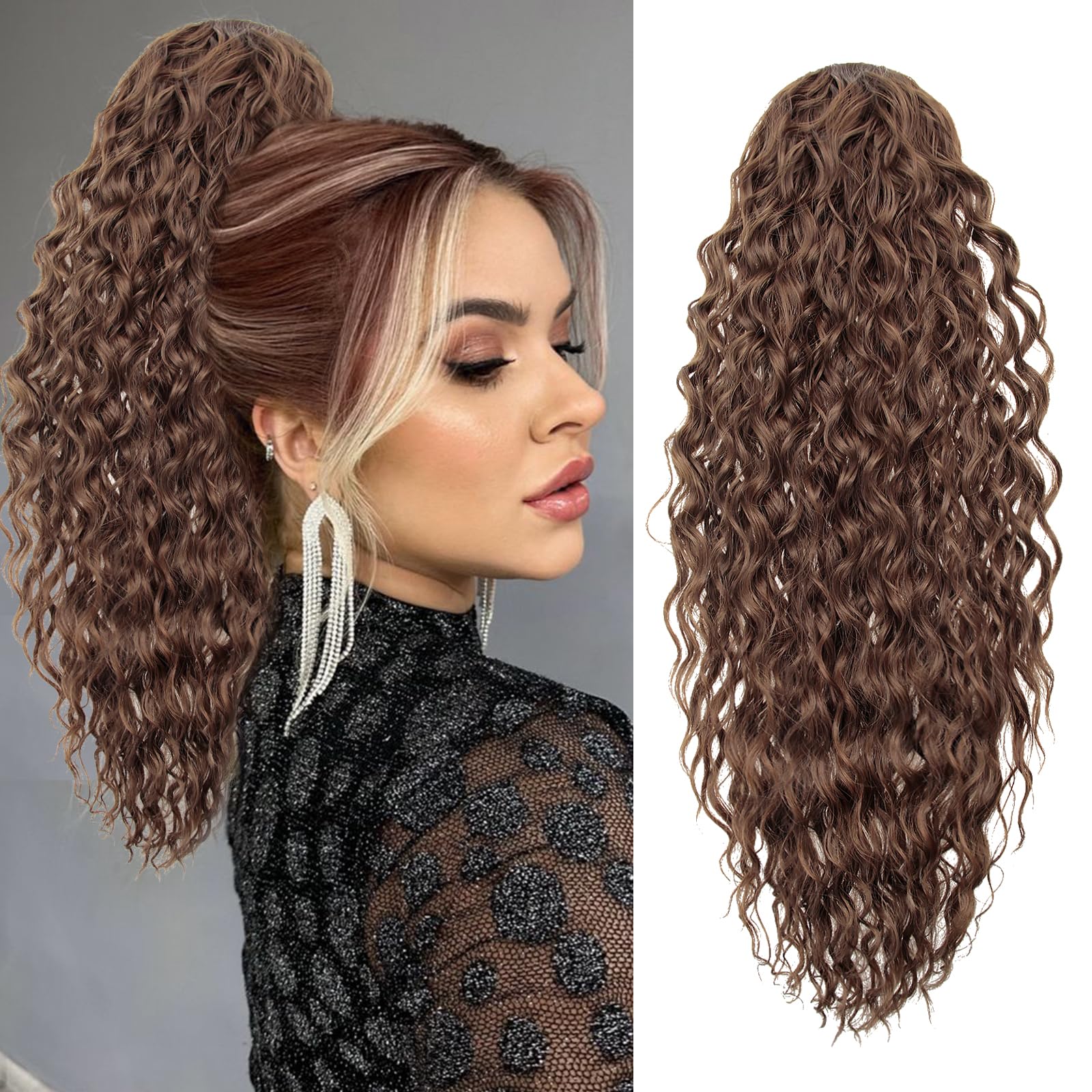 SuyiIRL Ponytail Extension 24 Inch Drawstring Ponytail Hair Extensions for Women Synthetic Long Curly Wavy Ponytail Natural Wavy Hairpiece for Women