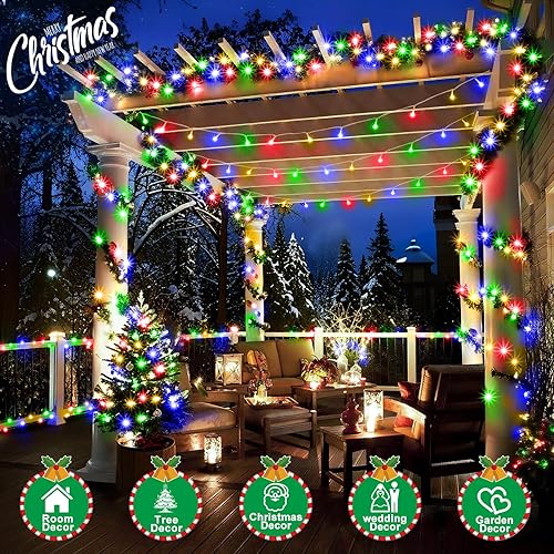 Miniatura 8 de SAUIRS Tira de 500 luces LED de Navidad de 197 pies para exteriores con 8 modos de temporizador, impermeable, enchufable, para exteriores,