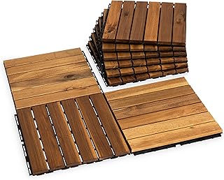 Acacia Wood Flooring Interlocking Deck Tiles for Patio Decor 9 Pcs 6 Sla...