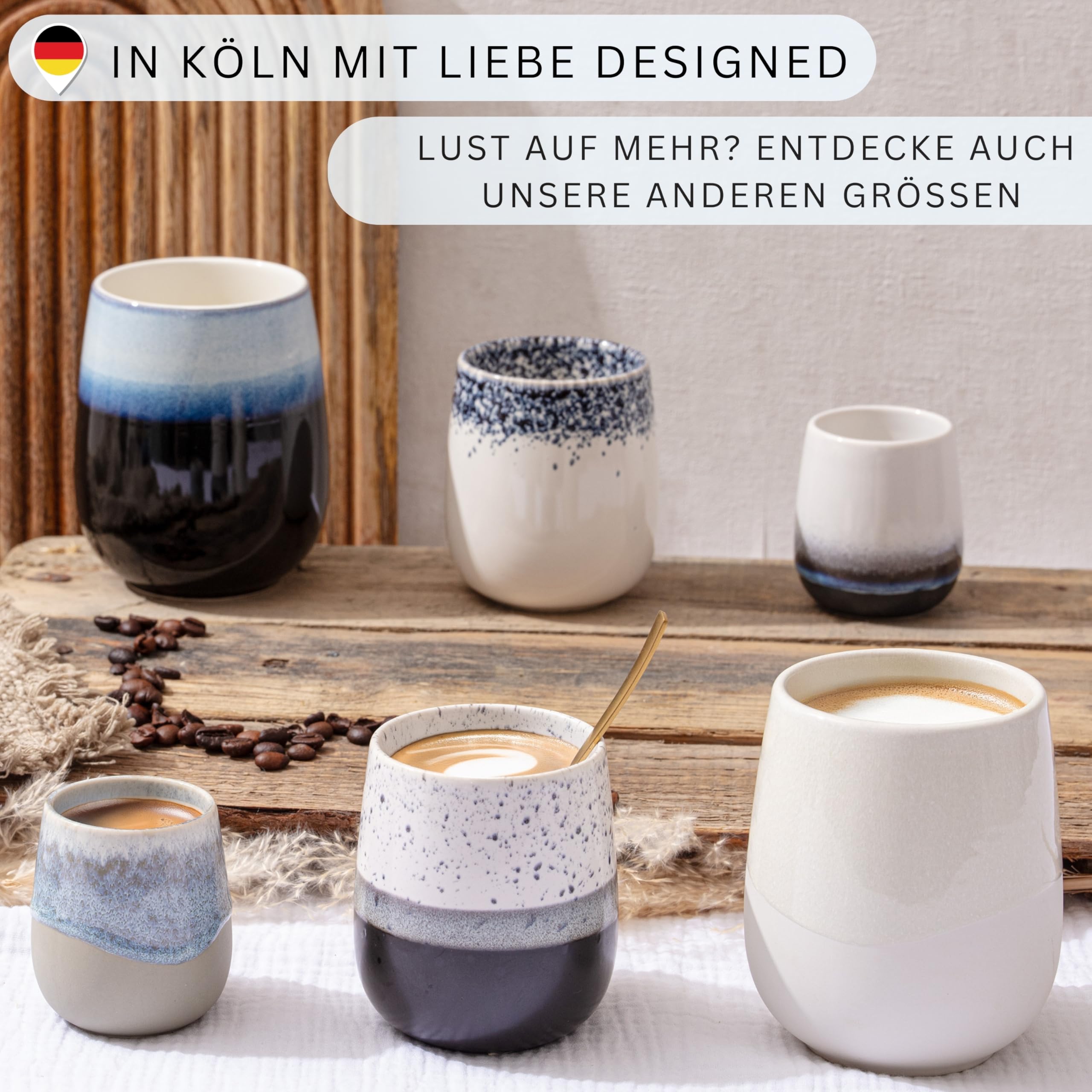 Sänger Siena | Premium Kaffeebecher 6 Personen, Steingut Kaffeetassen Set, Teetassen spülmaschinen- & mikrowellenfest, Coffee Mug mehrfarbig 215 ml, Kaffeebecher handmade | PREMIUM COLLECTION