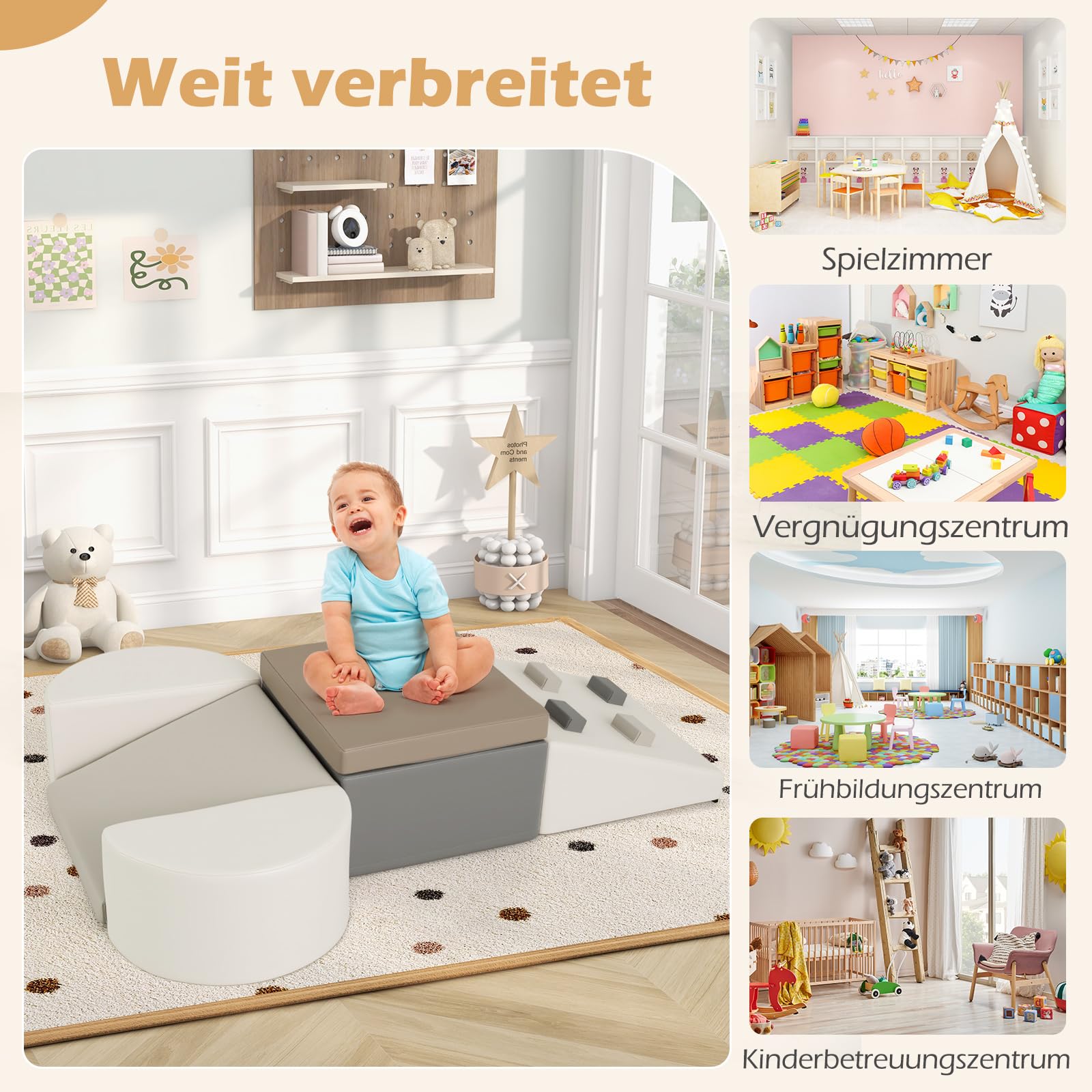 COSTWAY 6 TLG. Schamstoff Bausteine Kinder, Softbausteine mit Kletterfelsen zum Klettern & Krabbeln, Riesenbausteine aus Schaumstoff, Großbausteine Kletterblöcke für Innenbereich (Weiß)