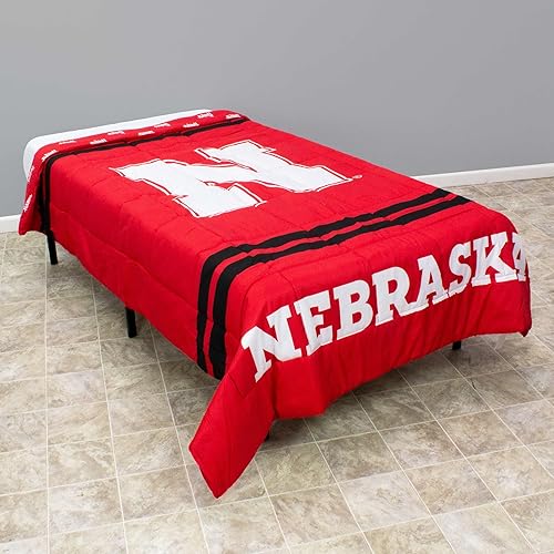 College Covers Everything Comfy Nebraska Cornhuskers - Edredón reversible con logotipo grande, suave y colorido, tamaño matrimonial
