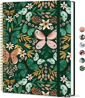 Taja Large Spiral Lined Journal for Women and Men, Notebook for Work | Butterfly 8.5" x 11" Notebooks for Note taking, Writing & Journaling, College Ruled Pages, Plastic Cover