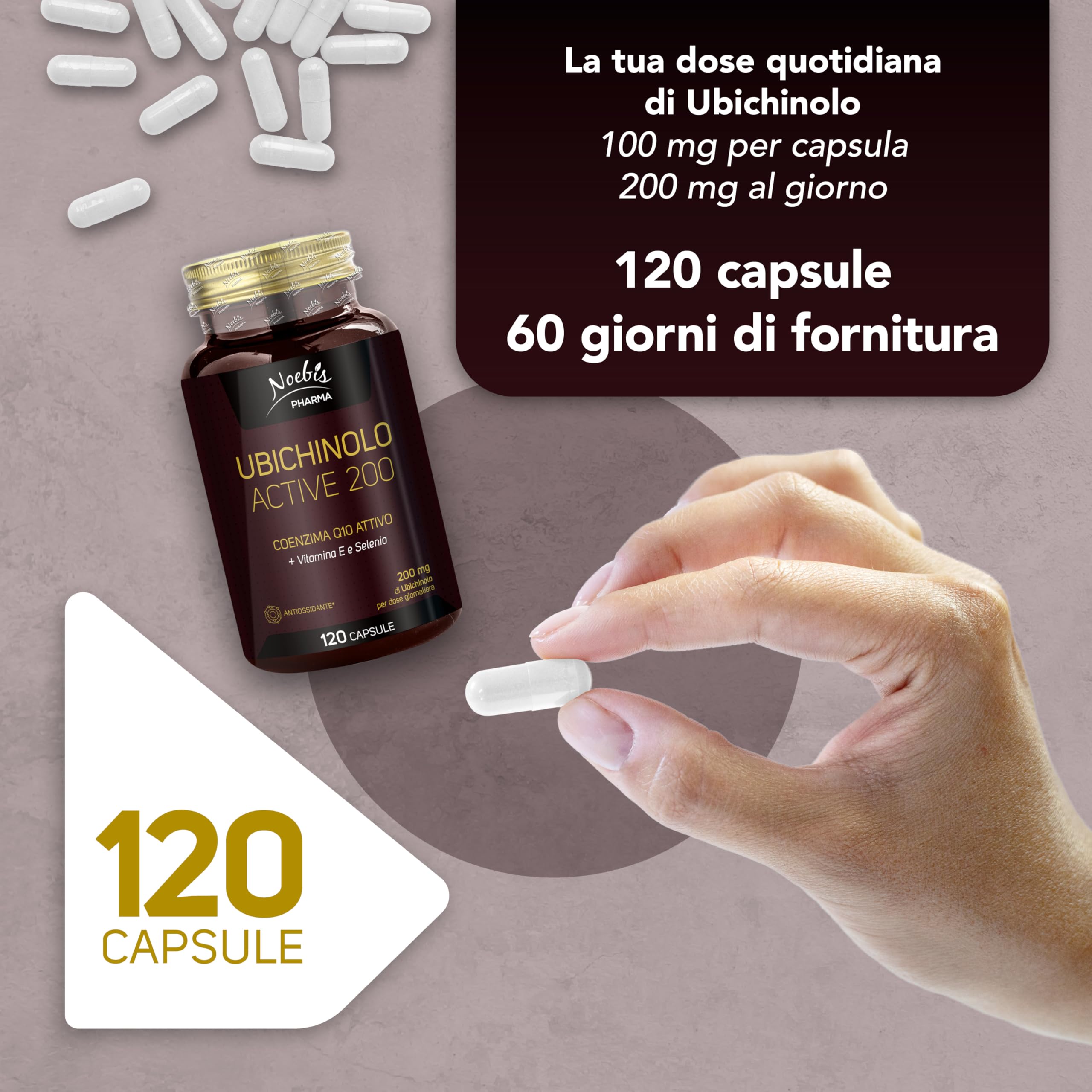 Noebis Pharma Ubiquinolo Active 200 – 720 Capsule (6 x 120) con Vitamina E e Selenio – Coenzima Q10 Attivo – Confezione Sestupla
